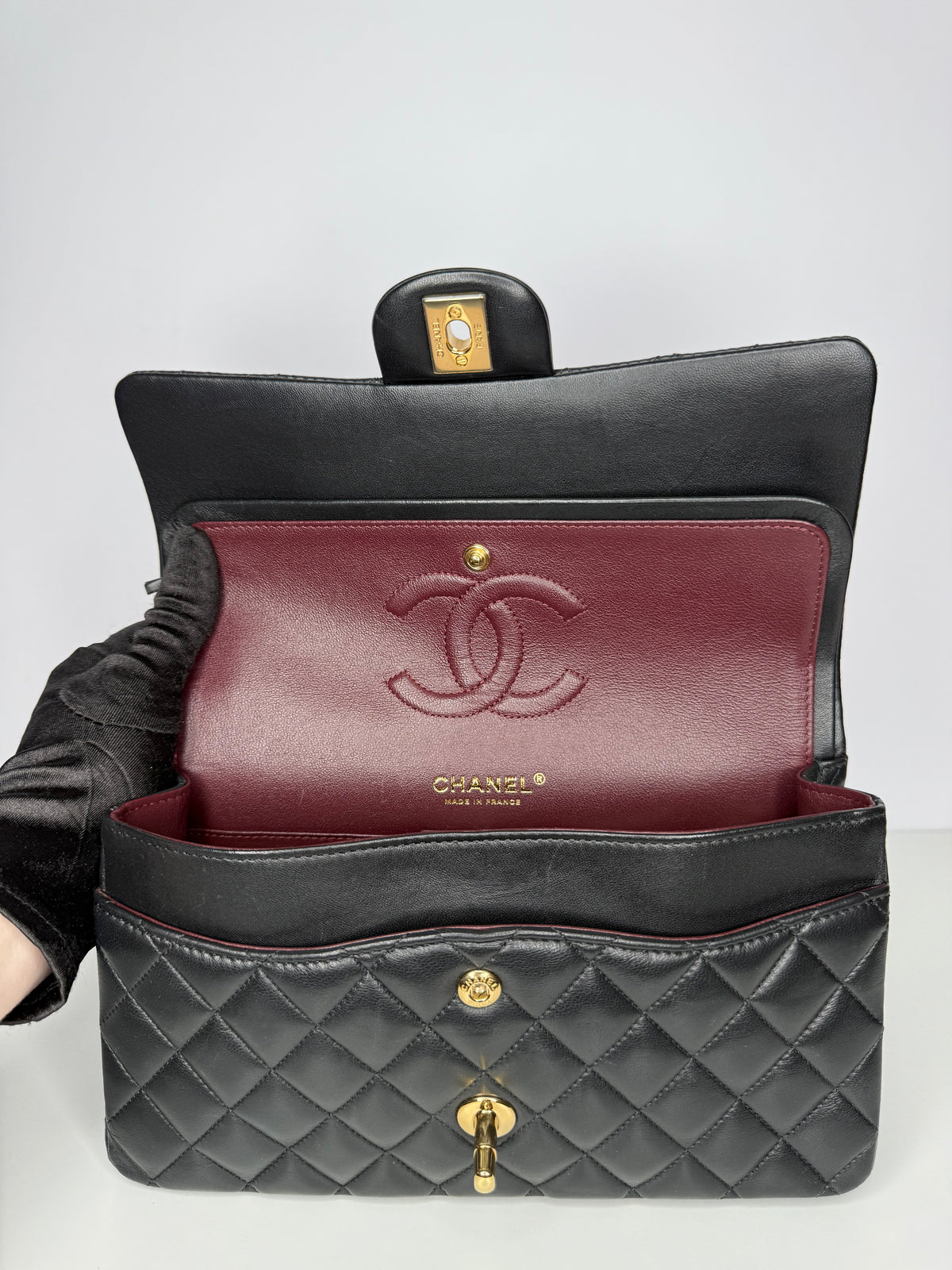 Chanel Medium Classic Flap Bag in Black Lambskin with Gold Hardware