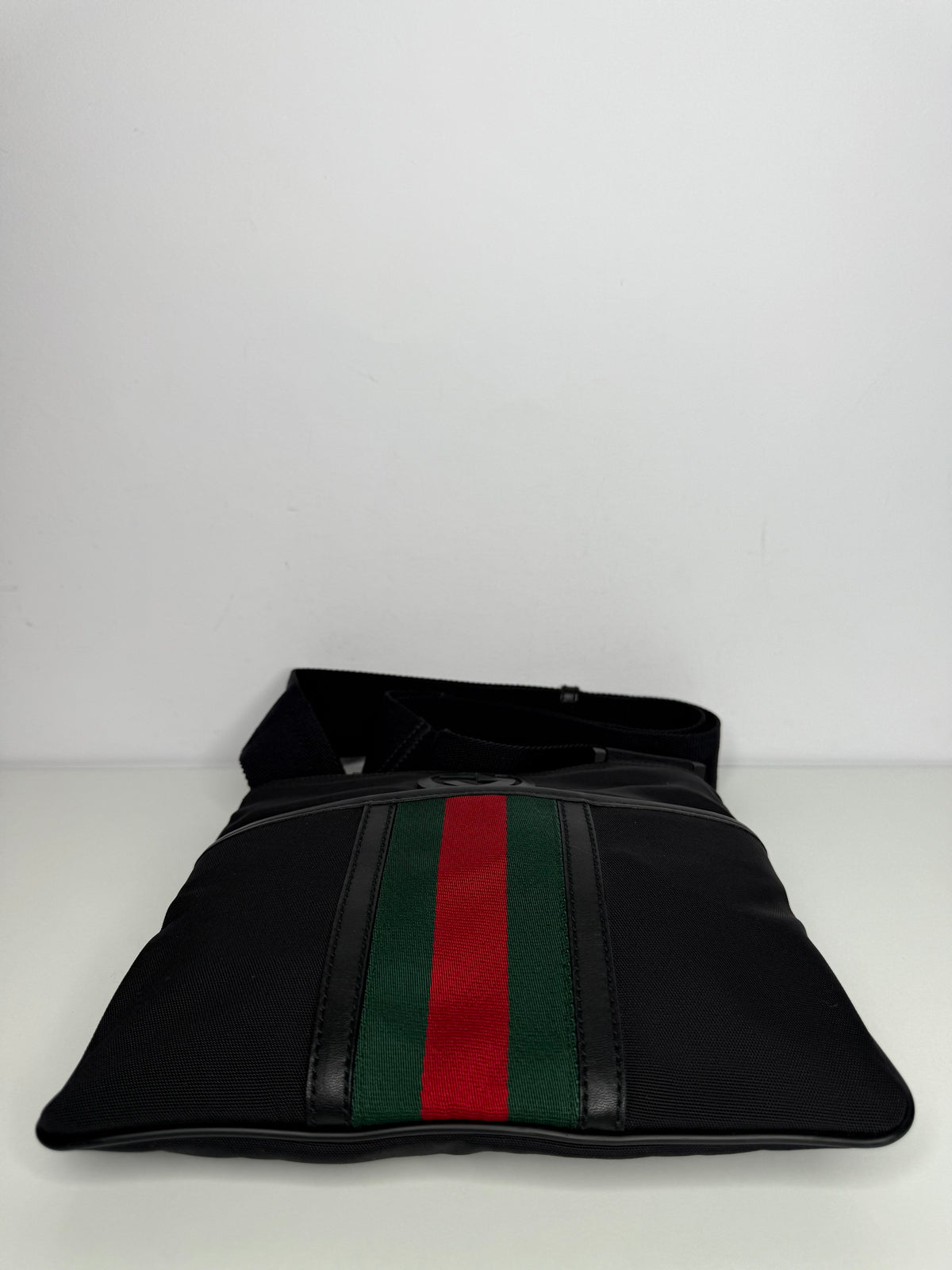 Gucci Men’s Nylon Web Interlocking G Messenger Bag Black