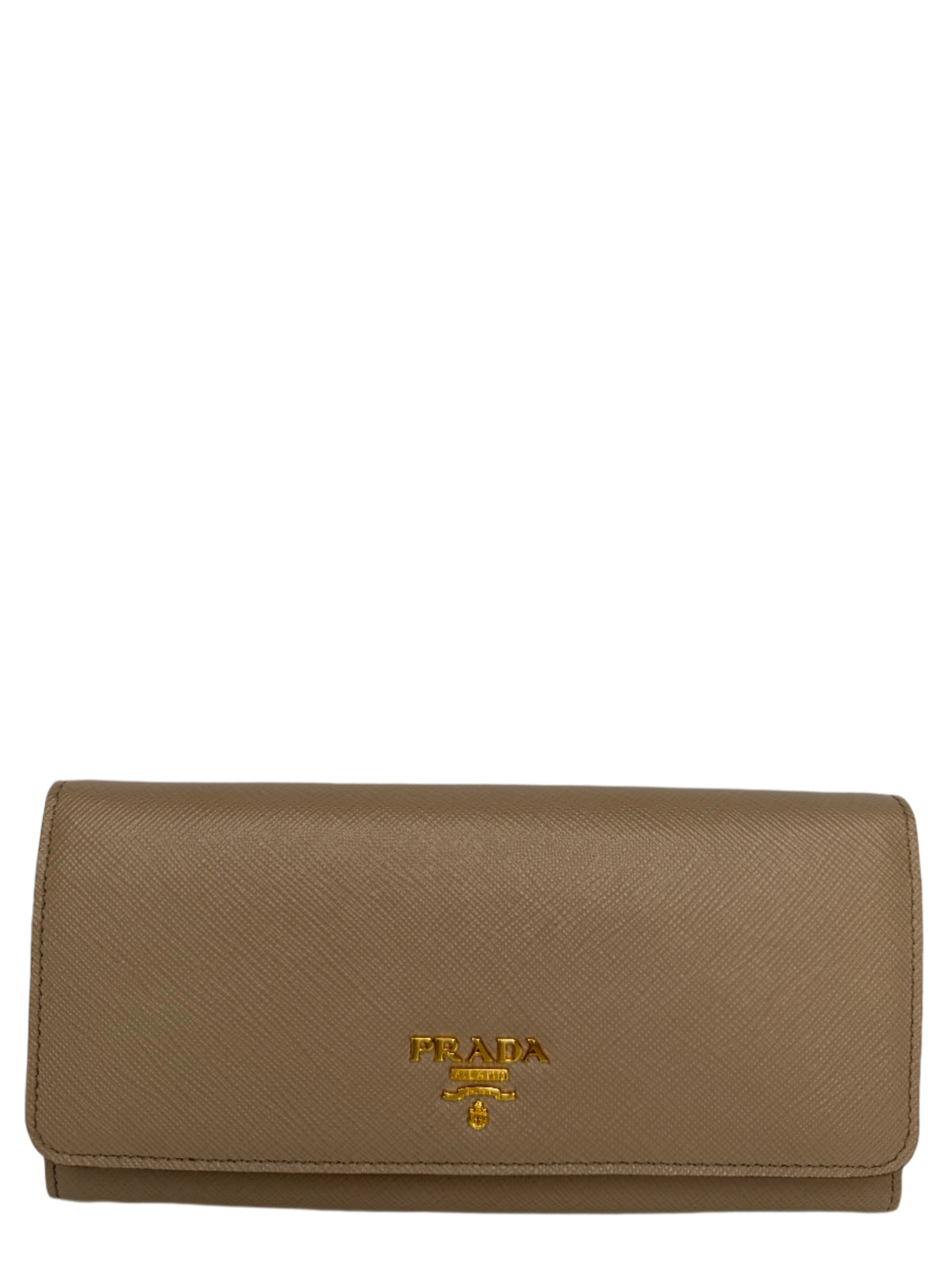 Prada Beige Saffiano Leather Flap Continental Wallet