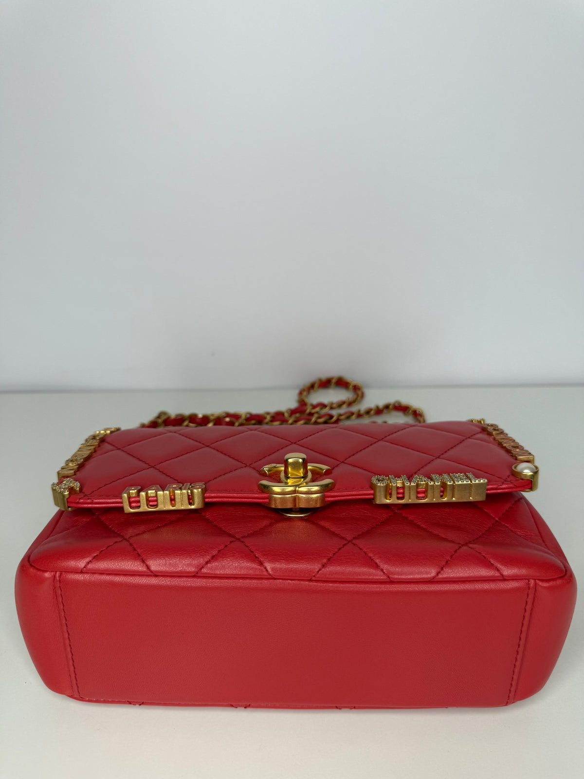 Chanel Paris–Monaco Cruise 2023 Coral Red Lambskin Crystal Flap Bag