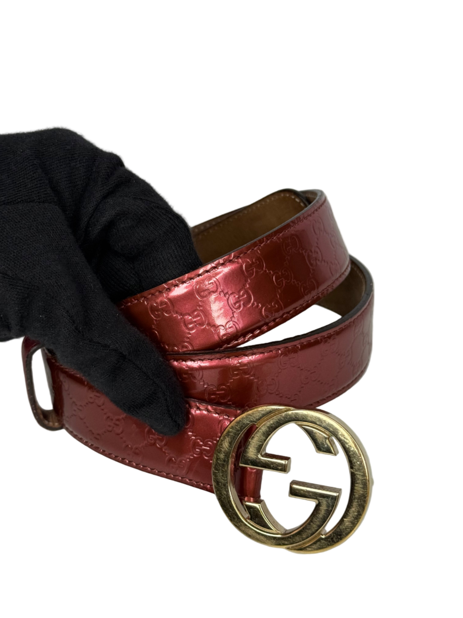 Gucci Guccissima Patent Leather Interlocking G Buckle Belt
