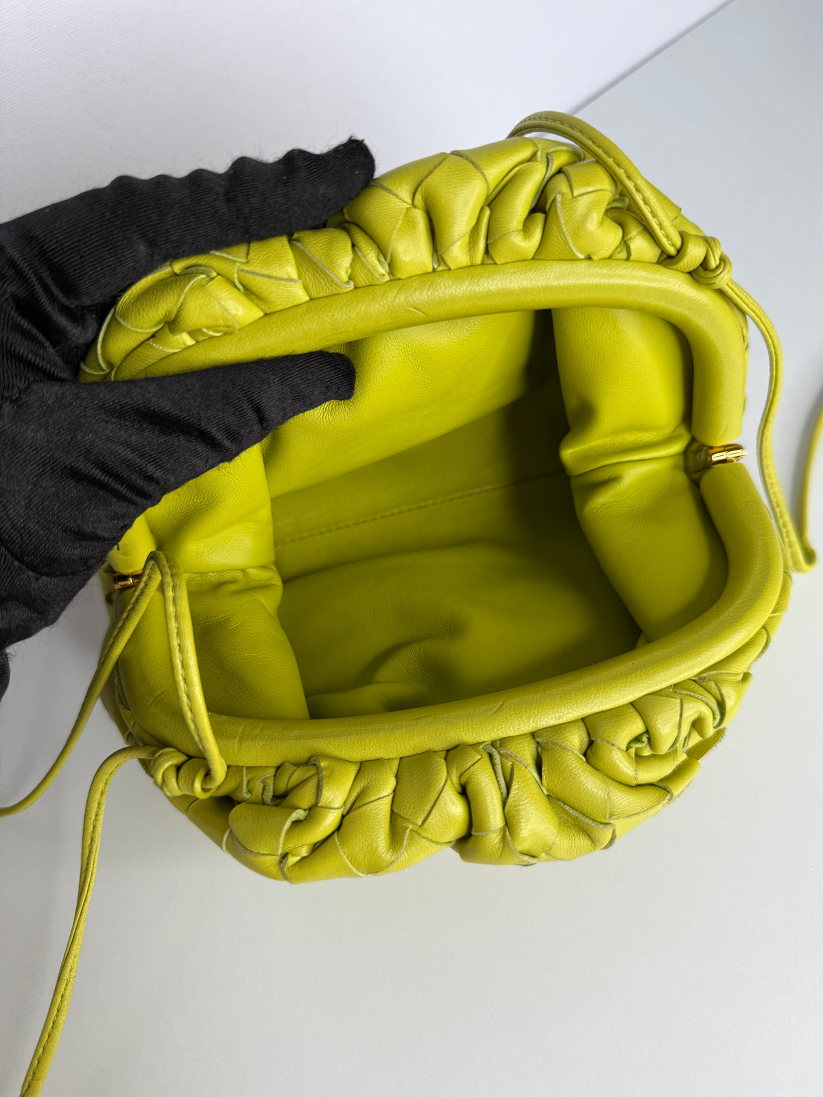 Bottega Veneta The Pouch Mini Intrecciato Kiwi Leather Clutch Bag
