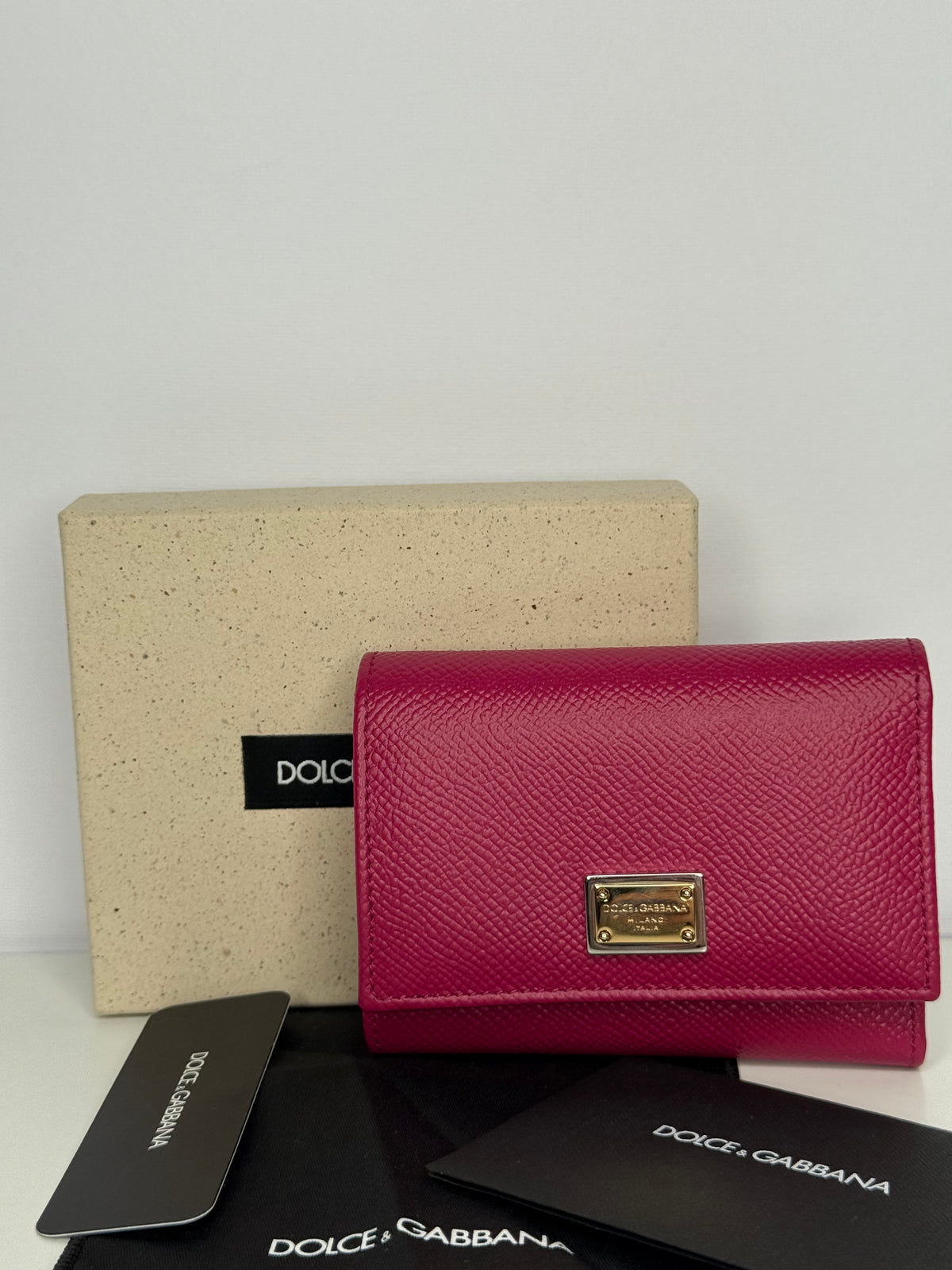 Dolce Gabbana Dauphine Calfskin French-Flap Wallet in Fuchsia
