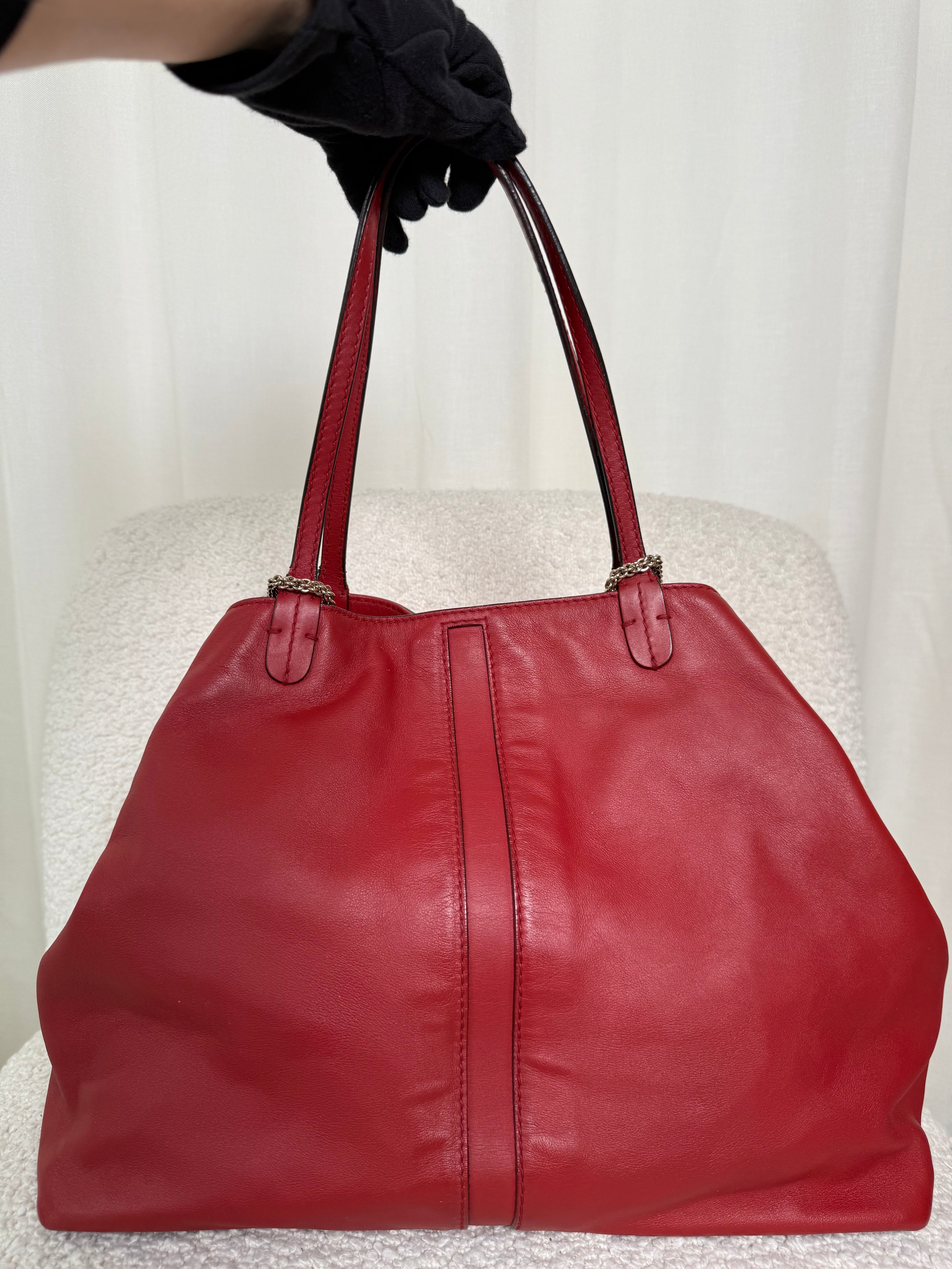 Valentino Red Leather Rockstud Va Va Voom Large Tote Bag