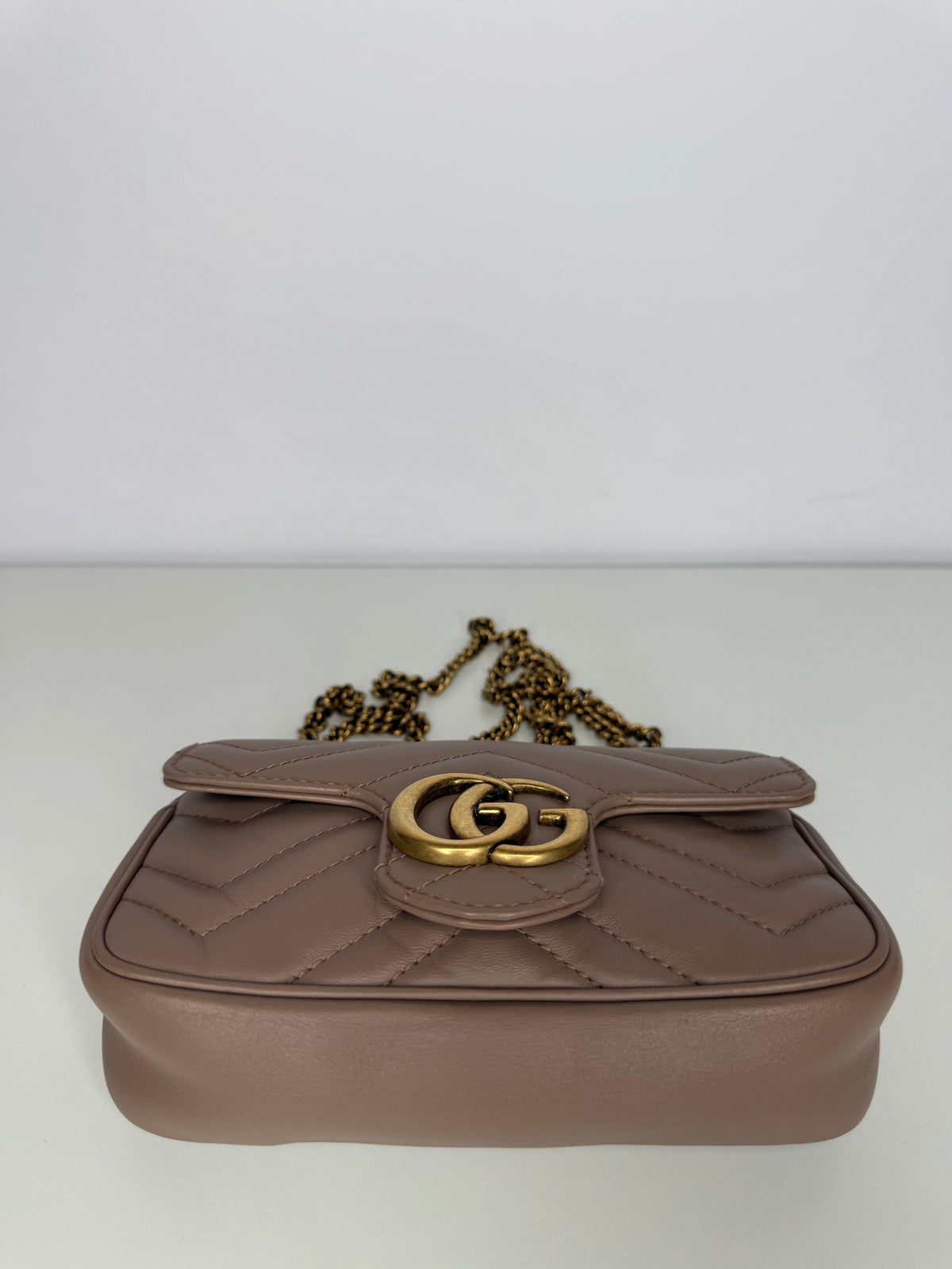 Gucci Calfskin Matelasse Super Mini GG Marmont Shoulder Bag Porcelain Rose