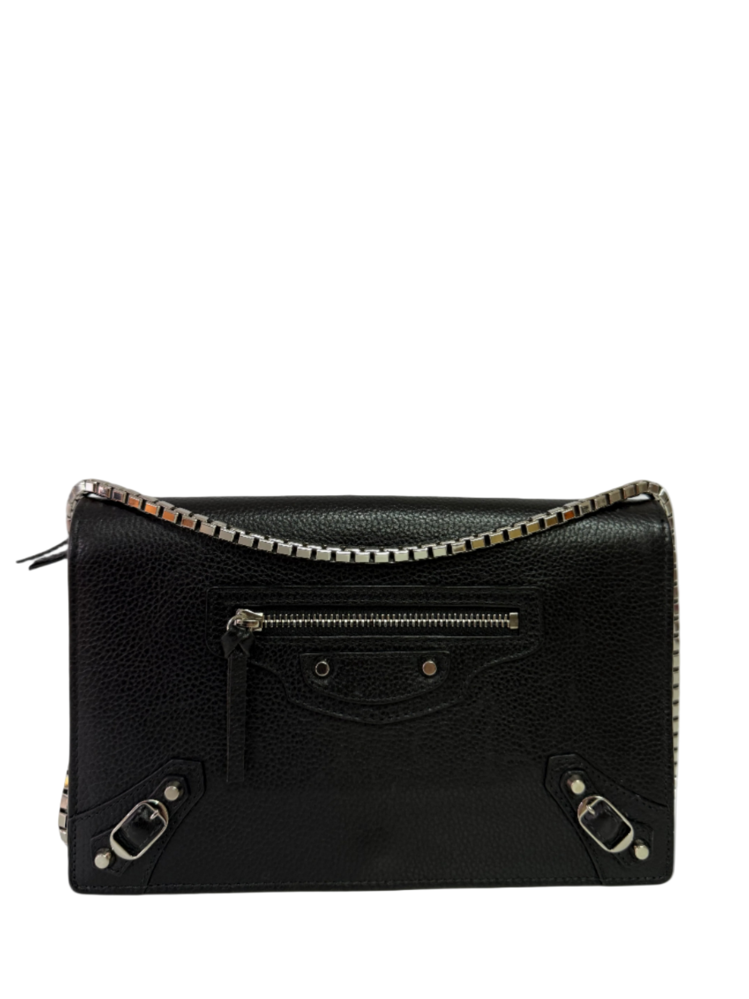 Balenciaga Grained Black Calfskin Silver Hardware Wallet on Chain