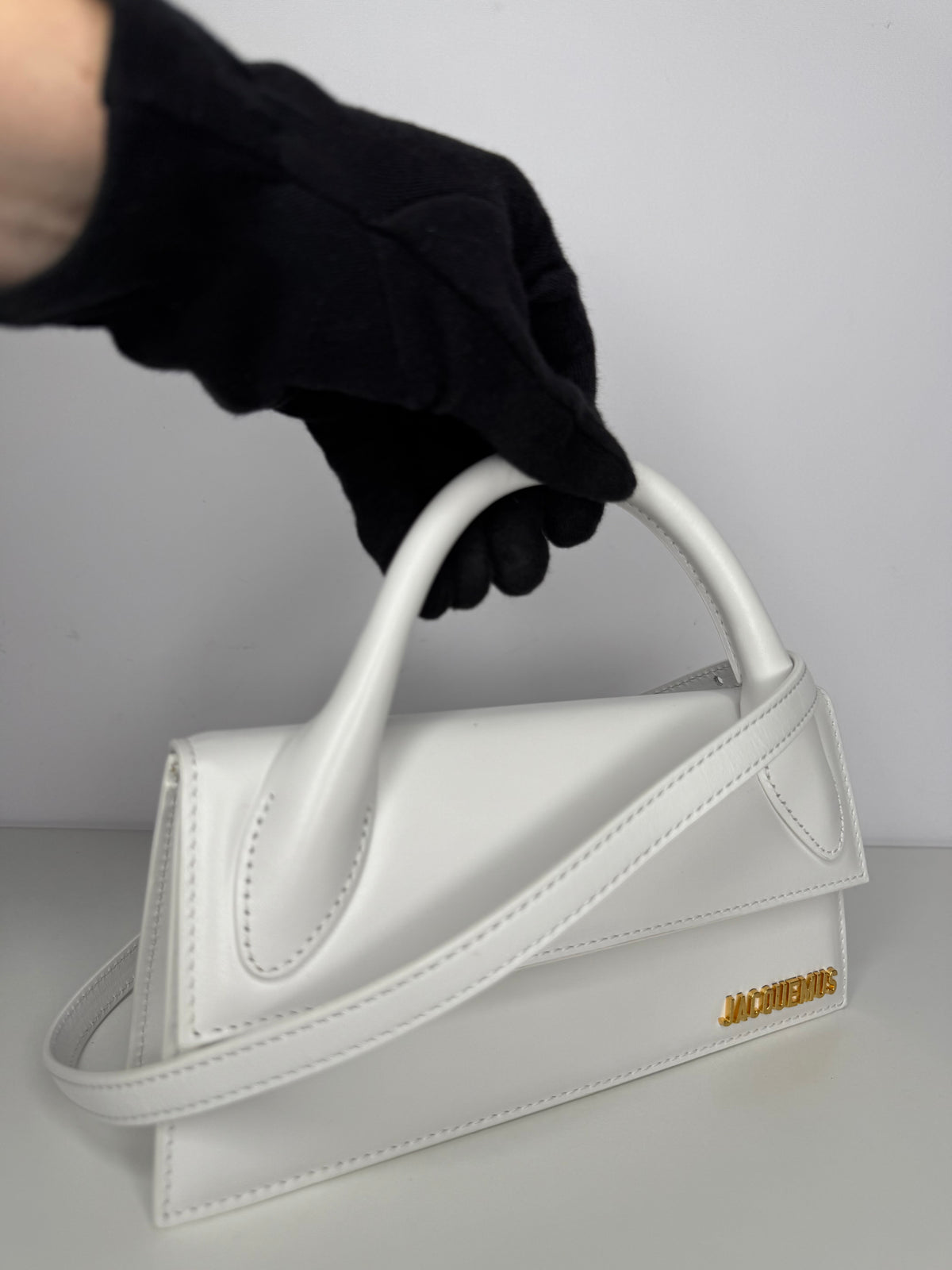 Jacquemus Le Chiquito Long White Smooth Leather Top Handle Bag