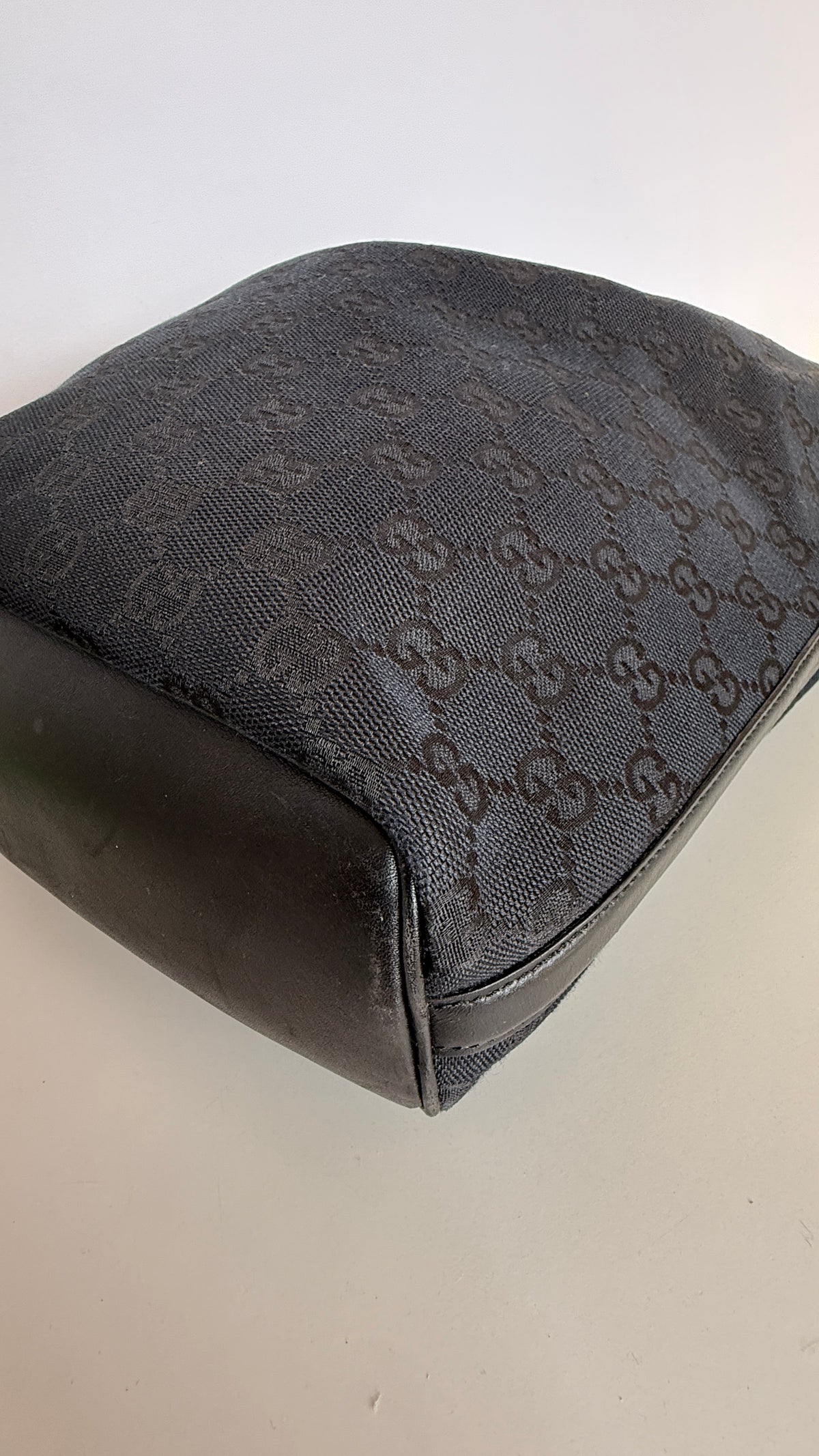 Gucci One Shoulder Bag Black GG Canvas Hobo Bag