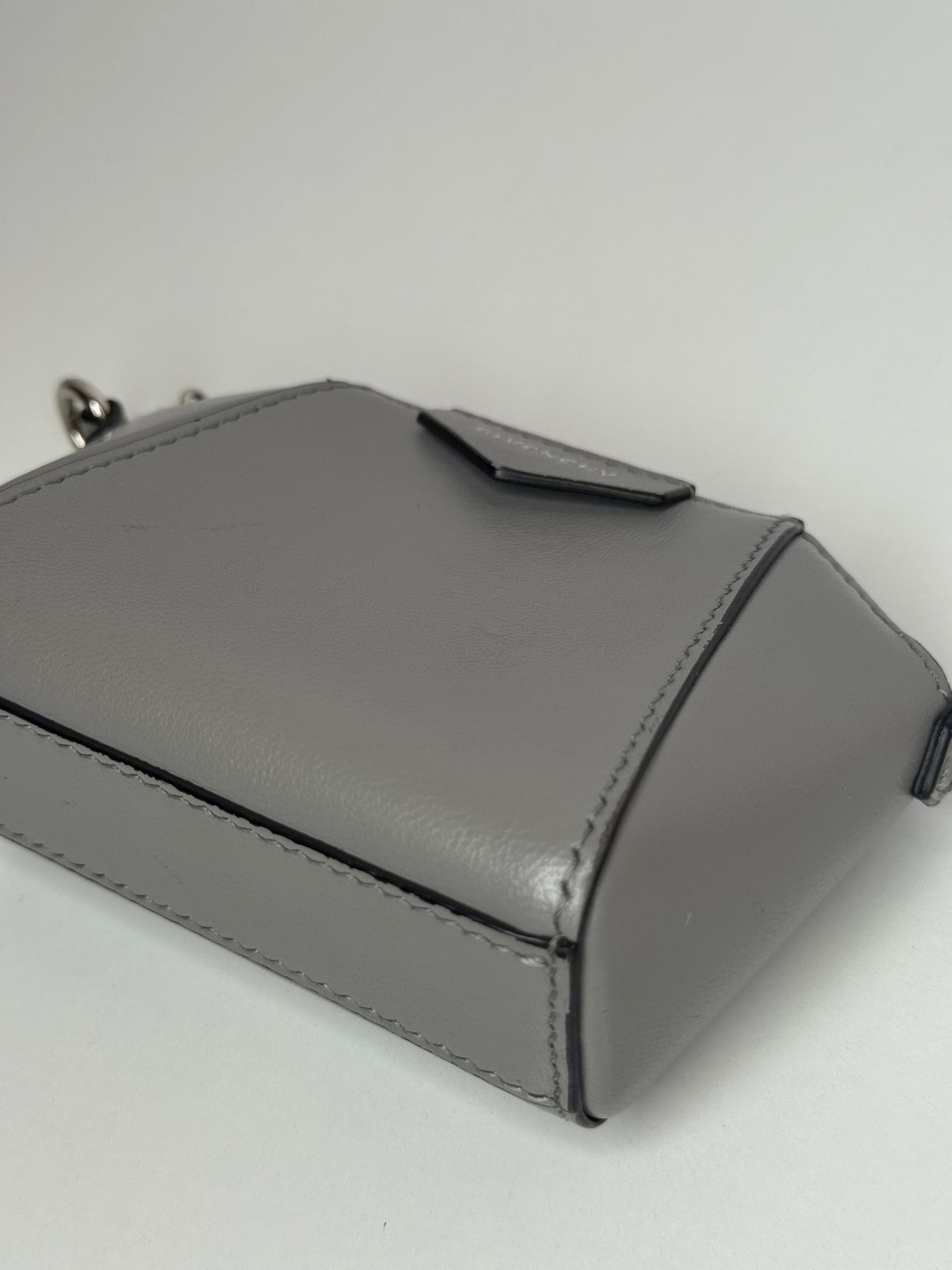 Givenchy Baby Antigona Grey Leather with Chain Mini Bag/Charm