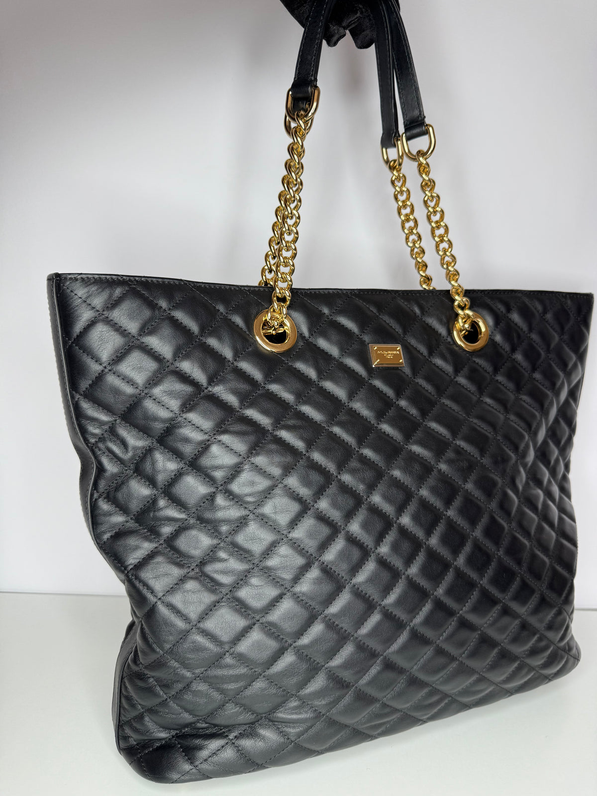 Dolce Gabbana Black Calfskin Quilted Tote Bag
