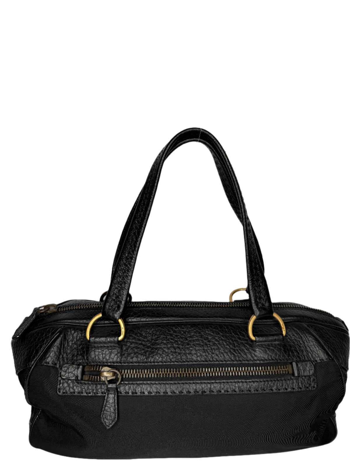 Prada Black Tessuto Nylon Bowler Bag with Vitello Leather Trim
