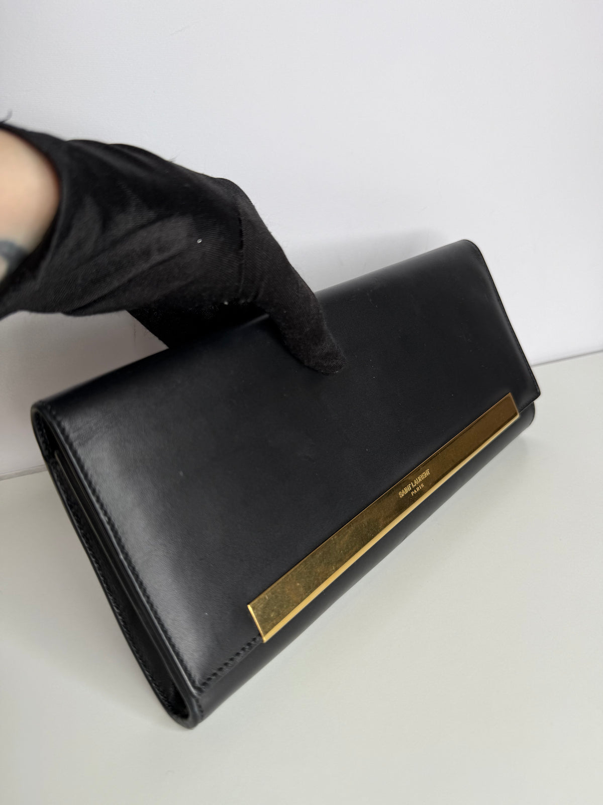 Saint Laurent Black Smooth Calfskin Leather Lutetia Flap Clutch