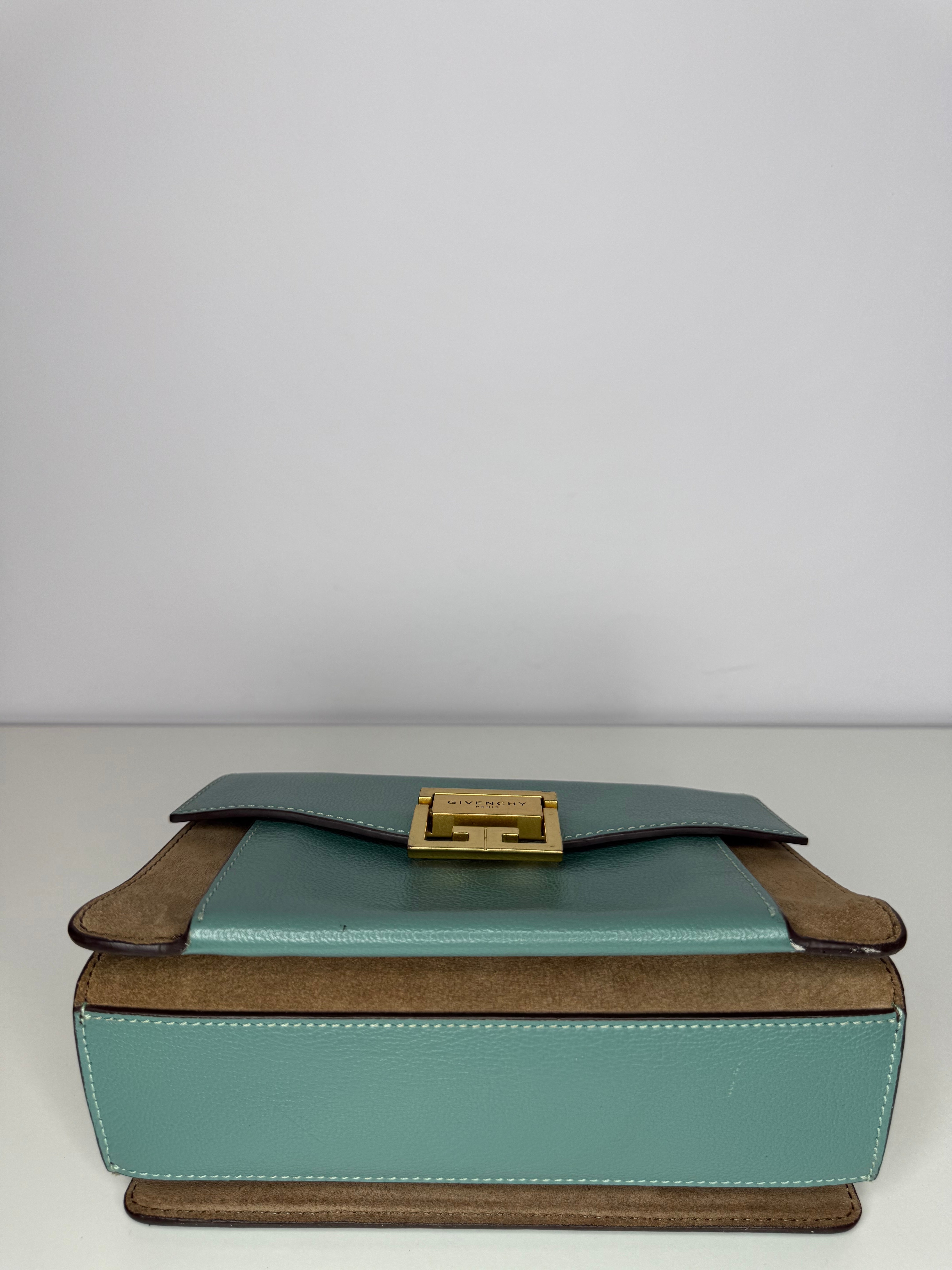 Givenchy GV3 in Light Blue Sugar Goatskin Tan Suede Trim Small Crossbody Bag