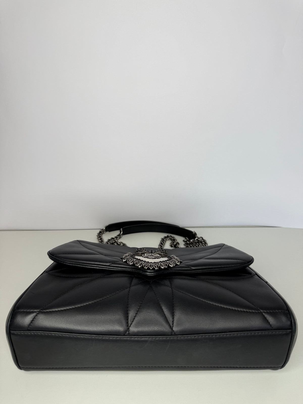 Dolce Gabbana Black Nappa Quilted Devotion Bag