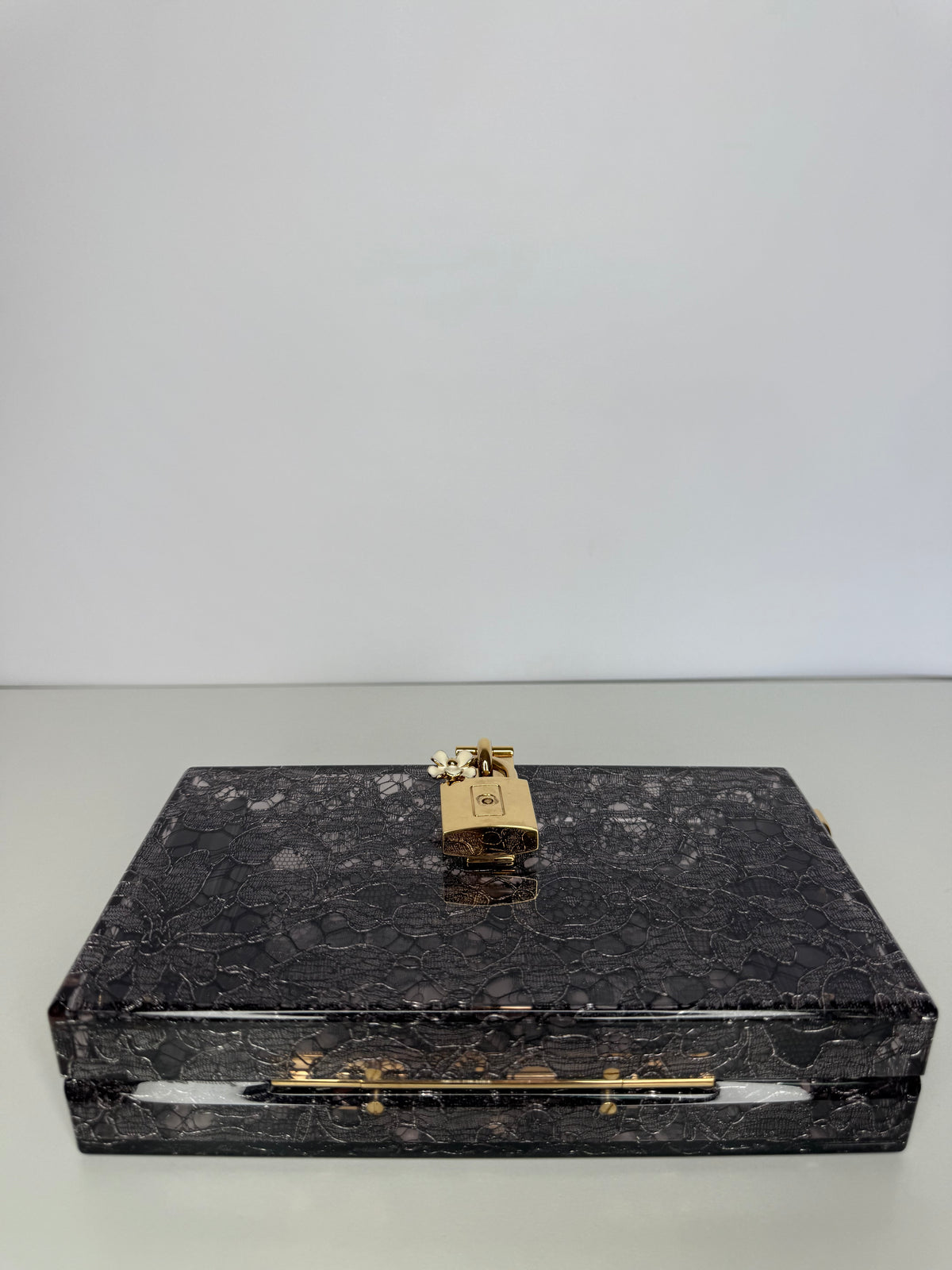 Dolce Gabbana Black Acrylic Lace Box Clutch