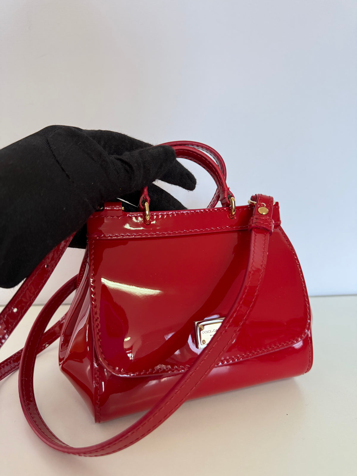 Dolce Gabbana Bambino Mini Sicily Red Patent Leather Crossbody Bag