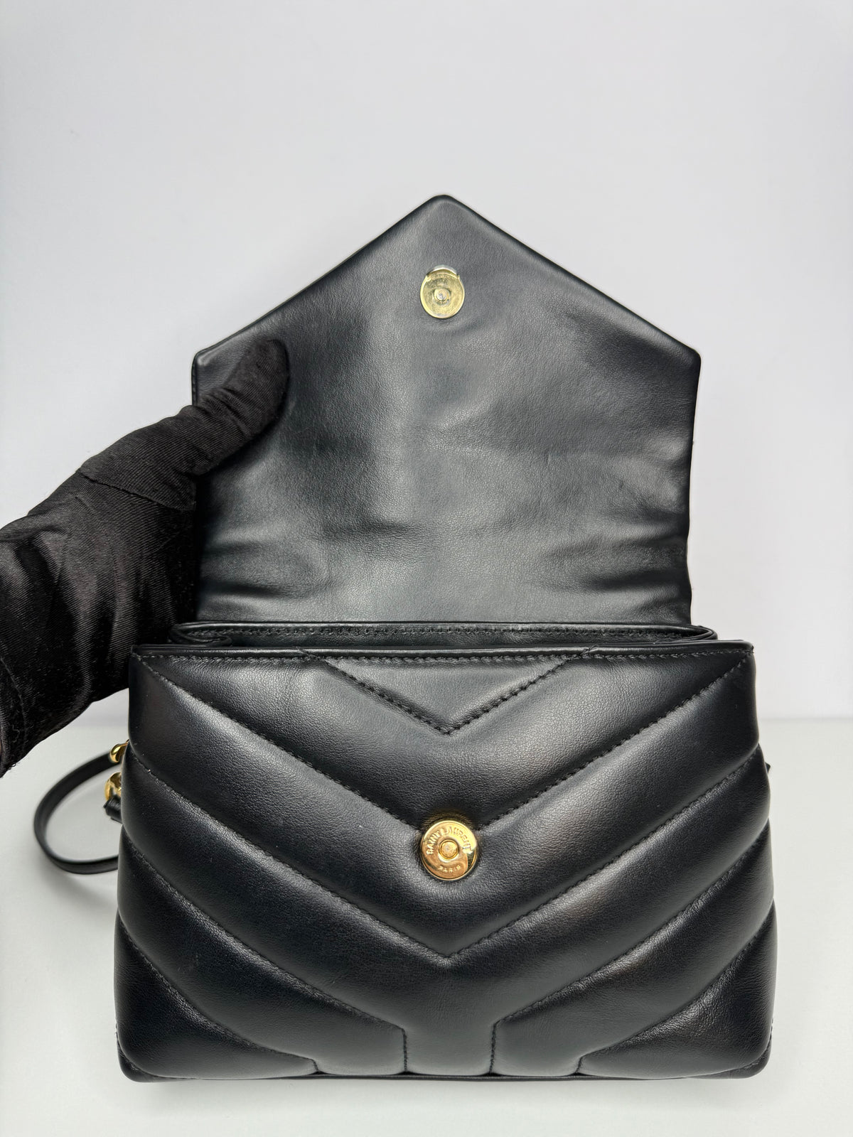 Saint Laurent Calfskin Quilted Monogram Toy Loulou Crossbody Bag Black
