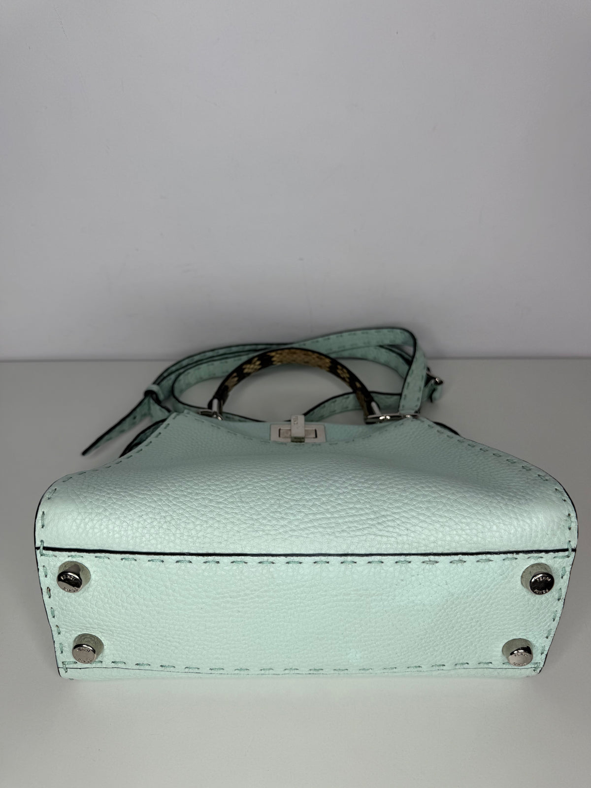 Fendi Mini Peekabbo Selleria Mint Green Python Top Handle