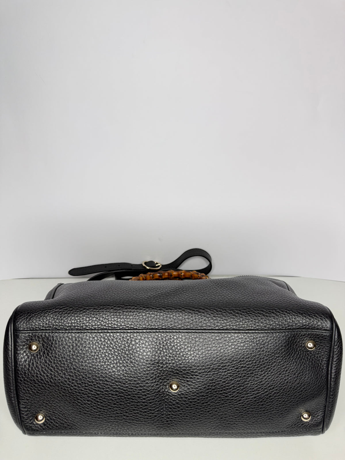 Gucci Black Pebbled Leather Bamboo Top Handle Medium Tote Bag
