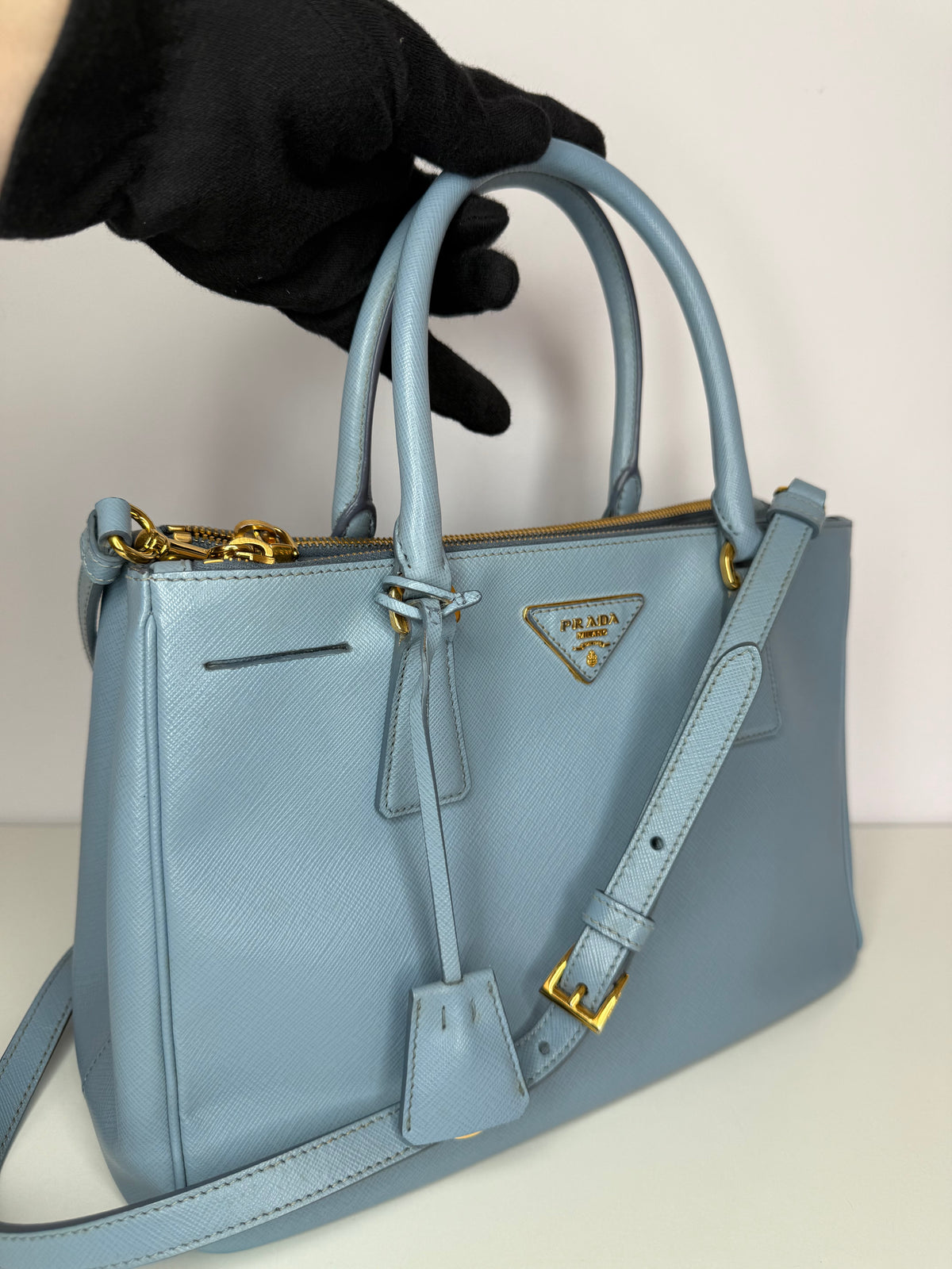 Prada Saffiano Medium Galleria Double Zip Tote Baby Blue