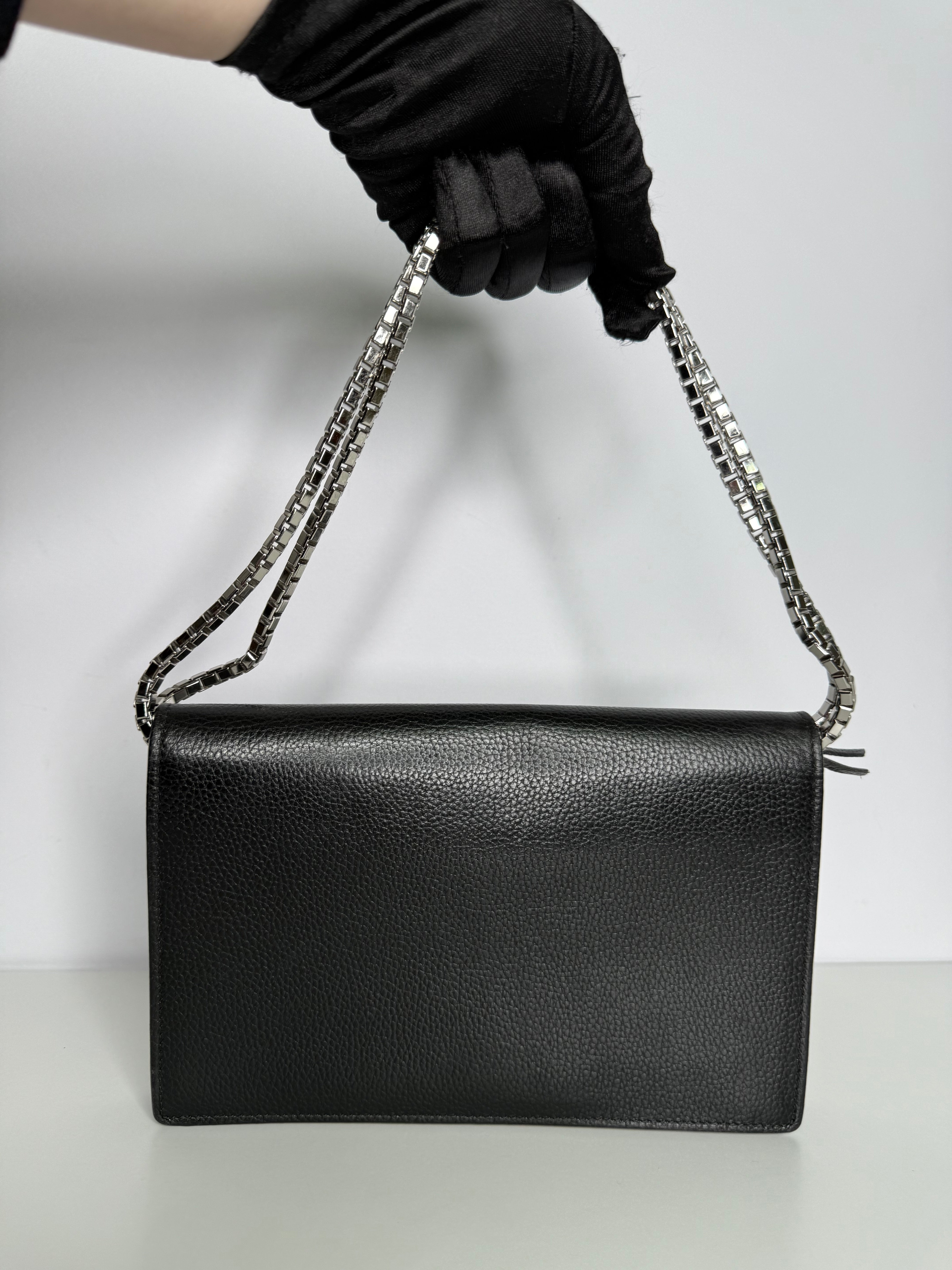 Balenciaga Grained Black Calfskin Silver Hardware Wallet on Chain