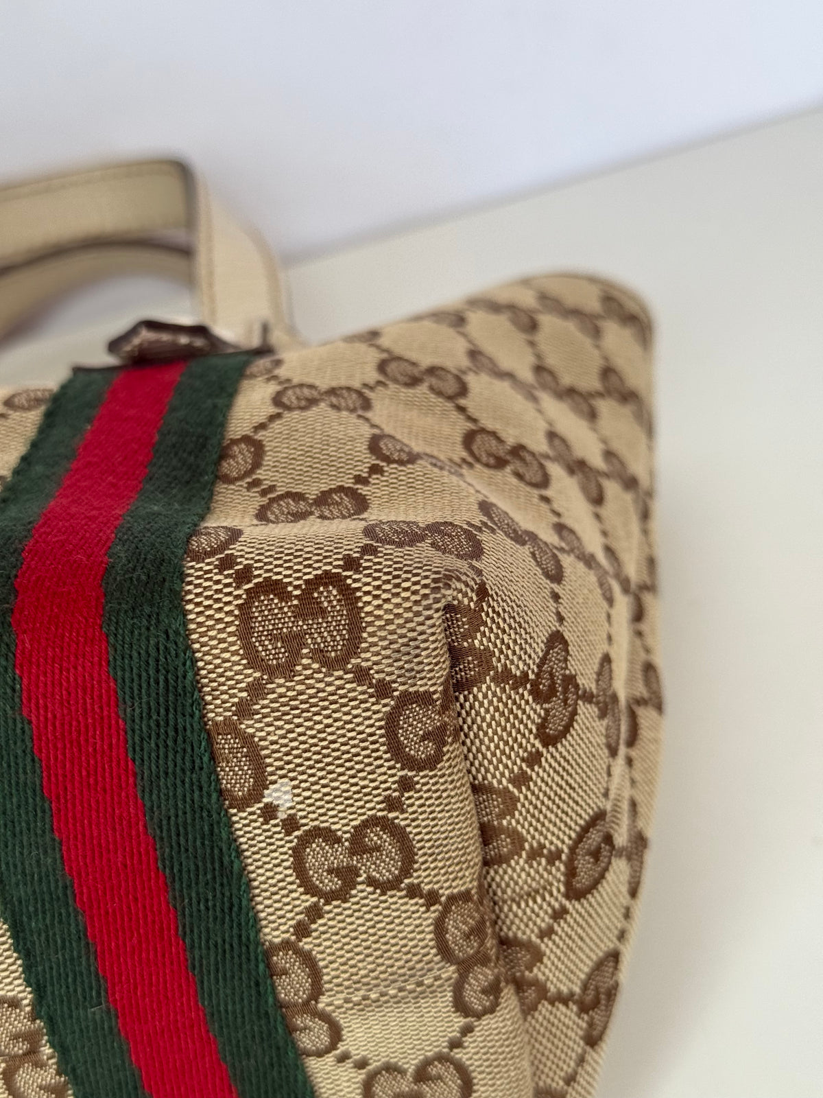 Gucci Beige/White GG Canvas and Leather Mini Jolicoeur Web Tote