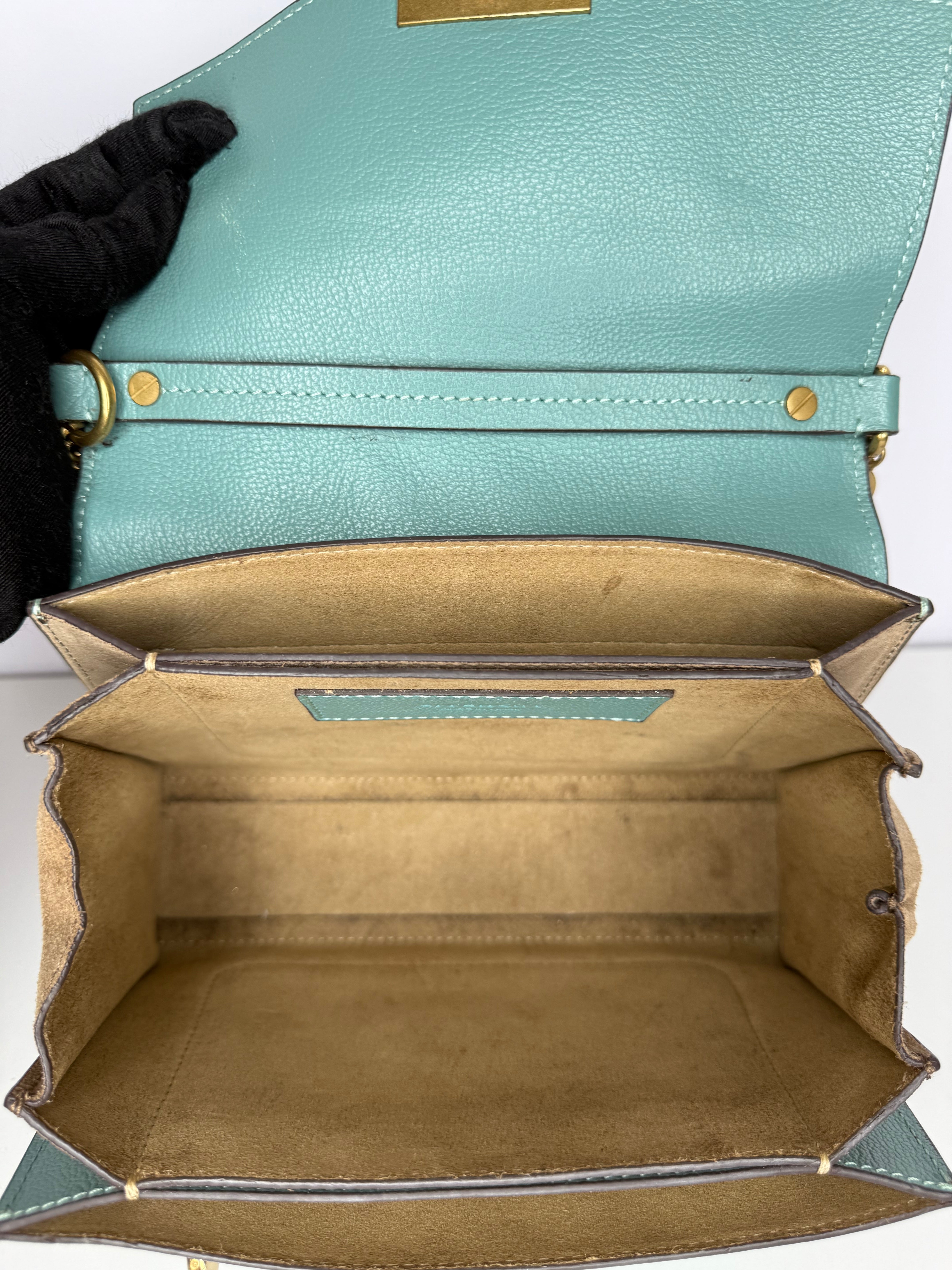 Givenchy GV3 in Light Blue Sugar Goatskin Tan Suede Trim Small Crossbody Bag