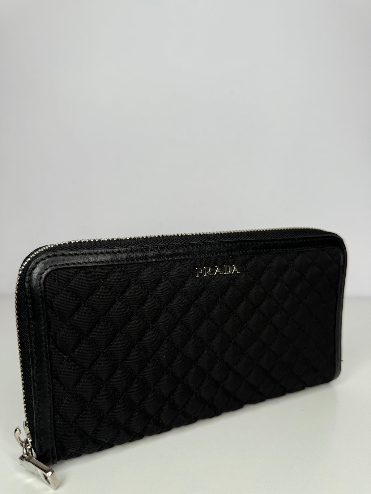 Prada Black Tessuto Nylon Quilted Zip Around Wallet