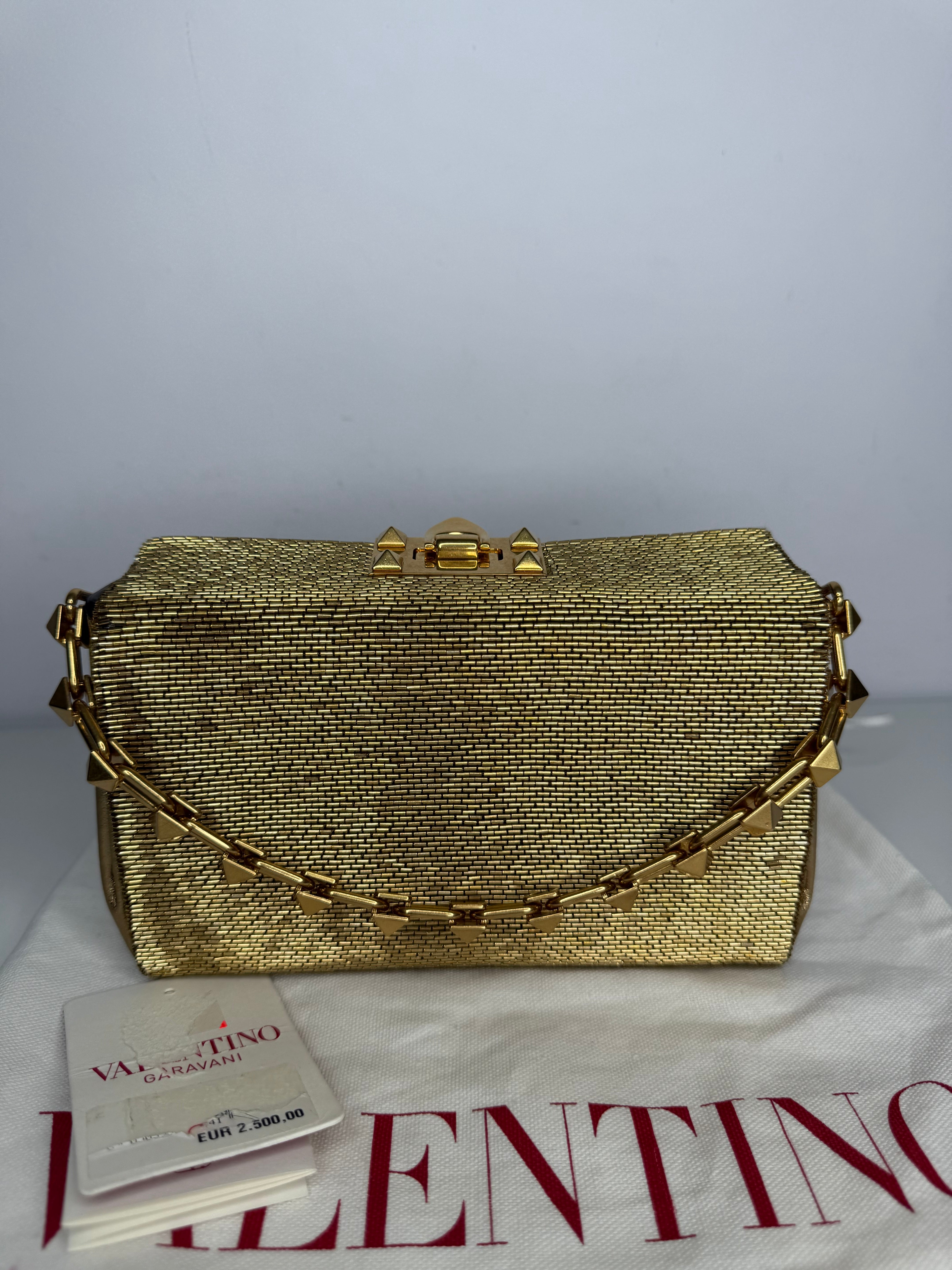 Valentino Garavani Carry Secrets Rockstud Chain Metallic Clutch