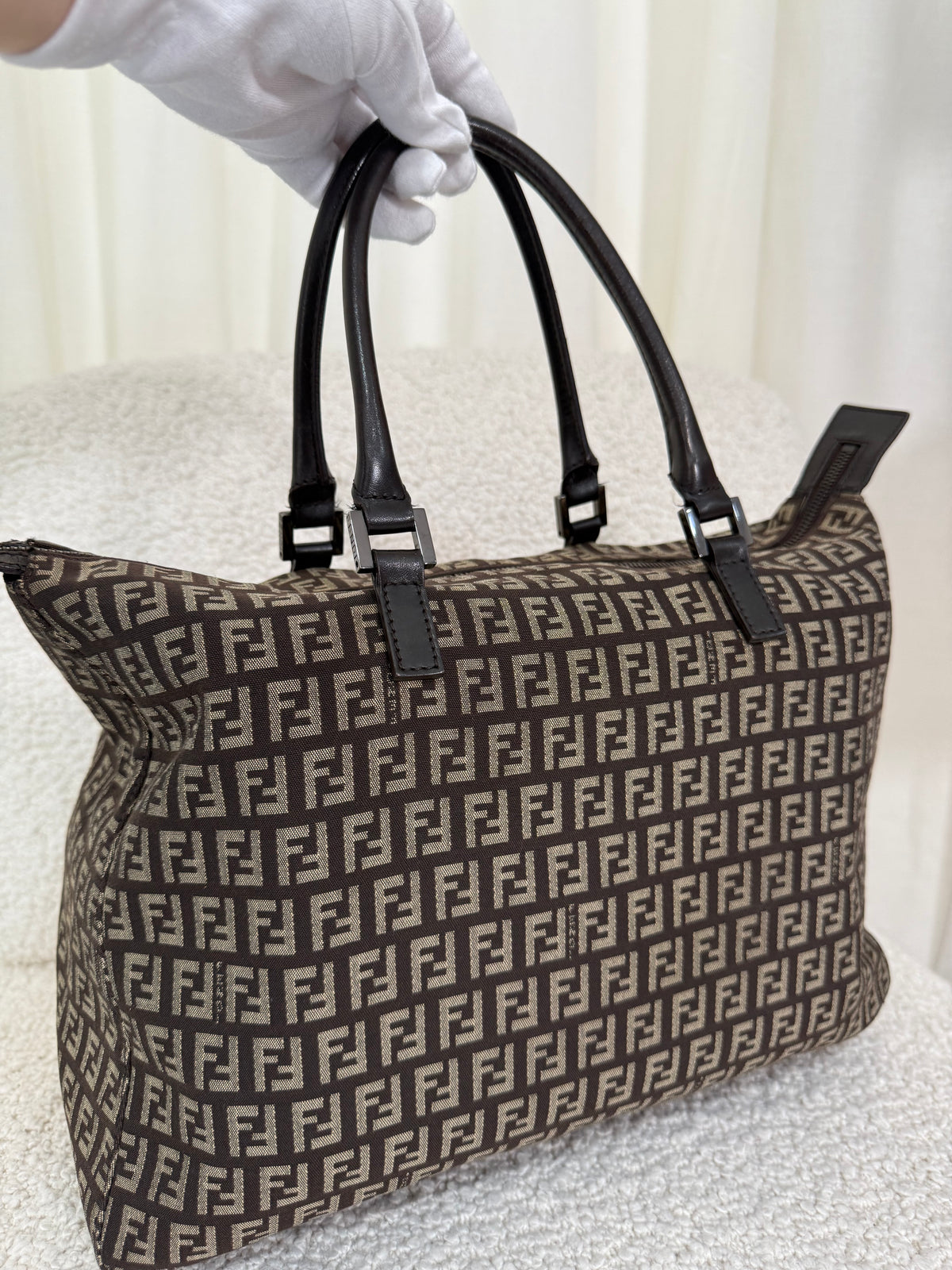 Fendi Zucchino Canvas and Leather Shopper Tote