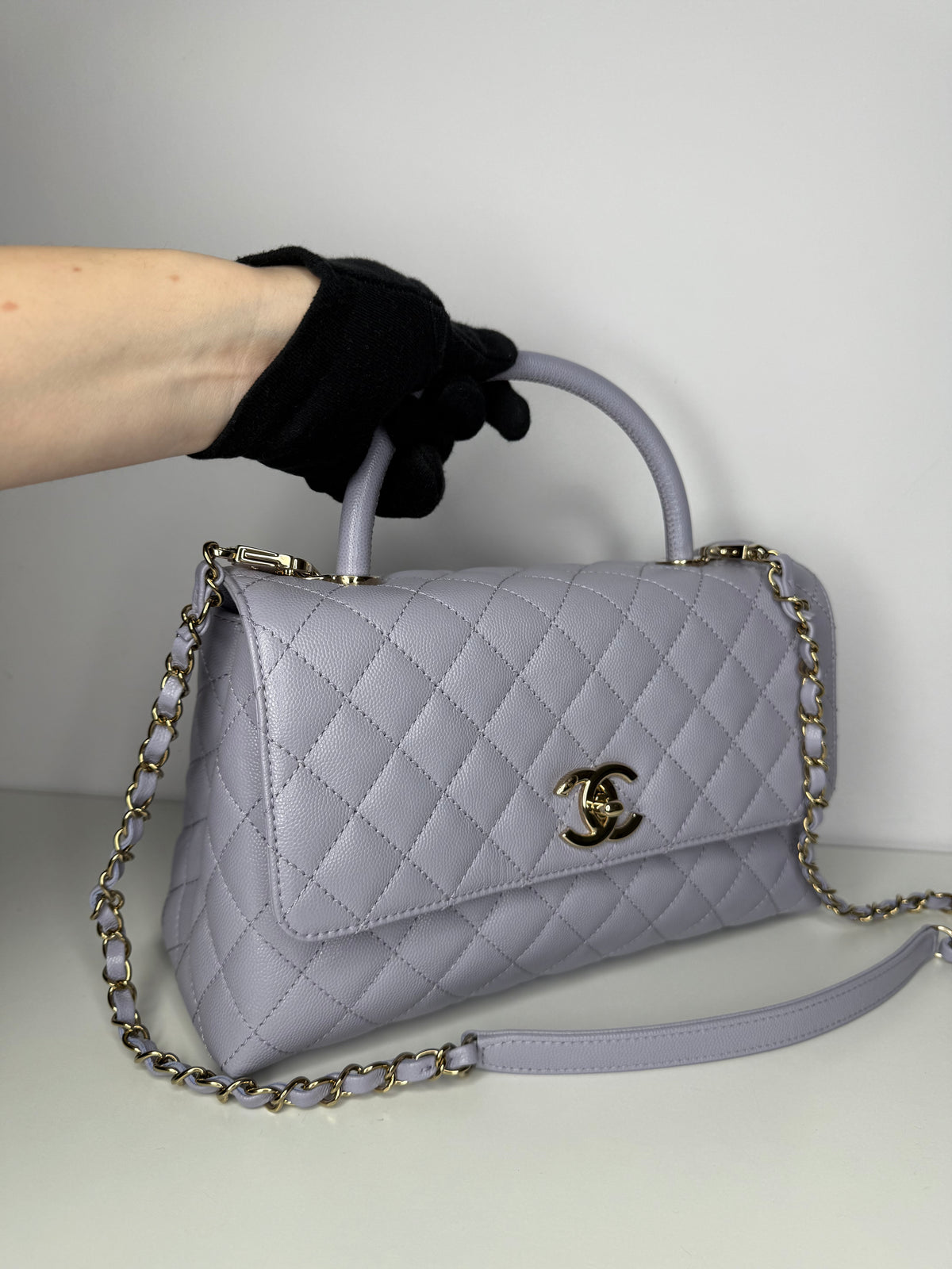 Chanel Caviar Quilted Small Coco Handle Flap Light Purple