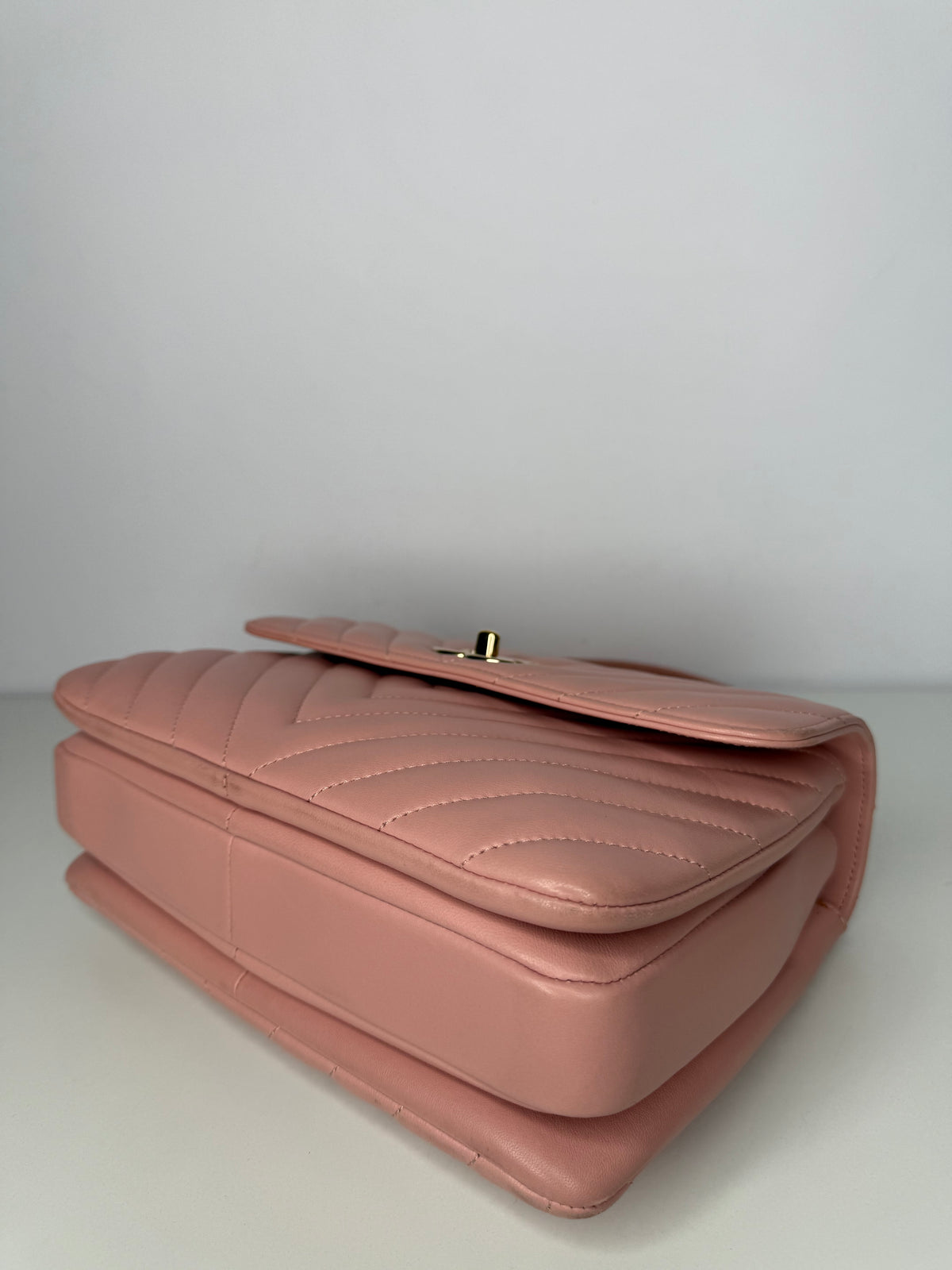 Chanel Small Trendy CC Light Pink Lambskin Chevron Quilted Top Handle Bag