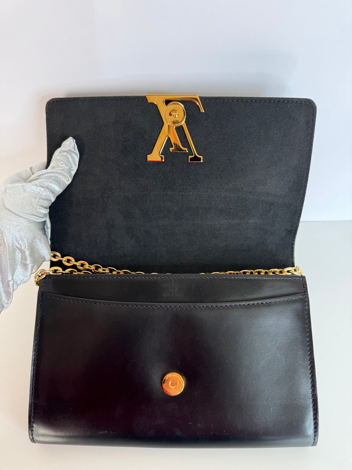 Louis Vuitton Black Calfskin Leather Chain Louise Clutch