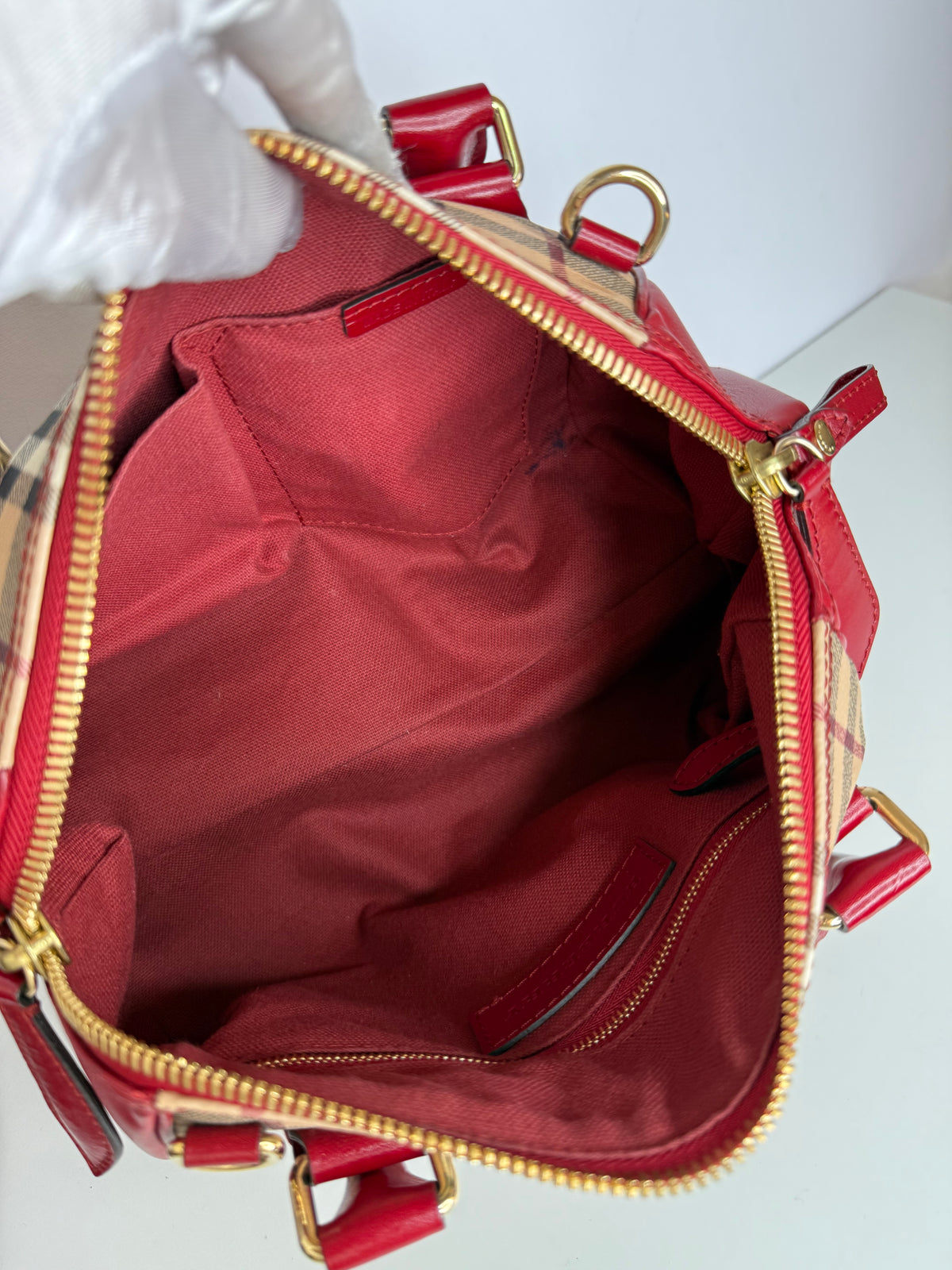 Burberry Red Haymarket Panel Blaze Bag