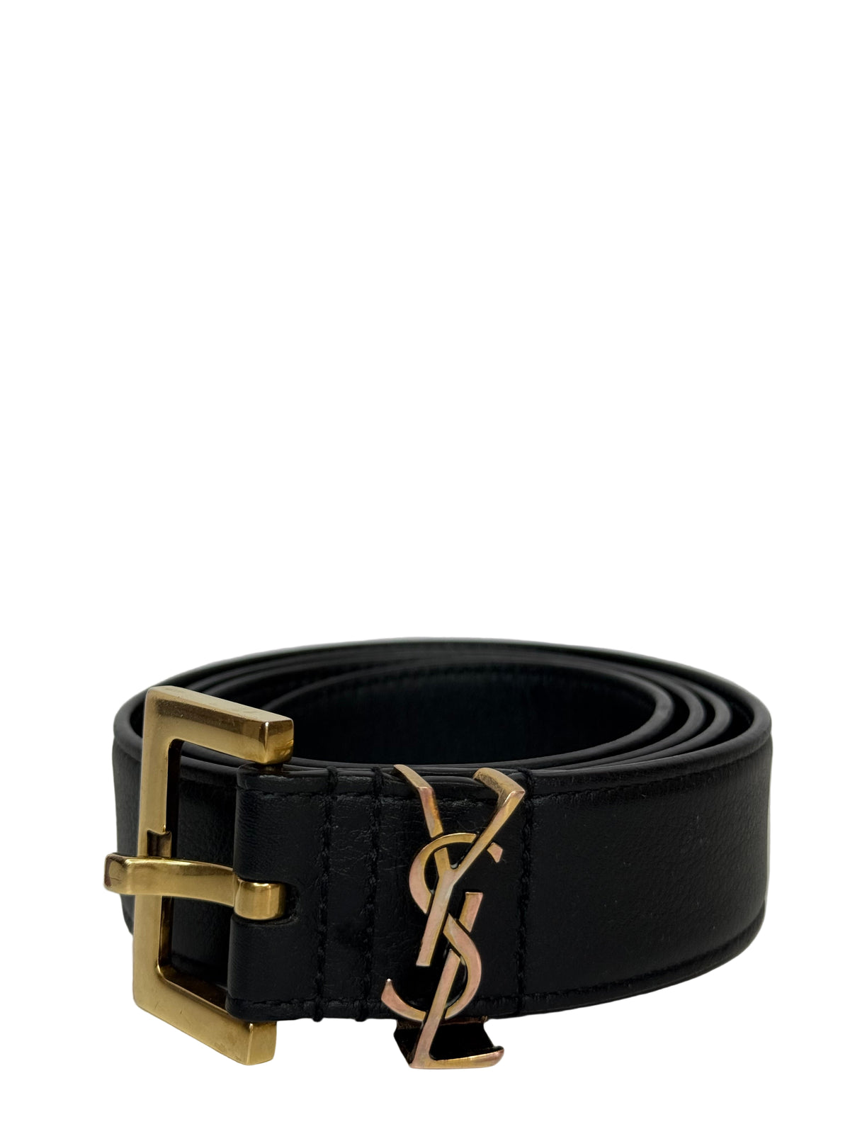Saint Laurent Cassandre Monogram Square Buckle Belt Black