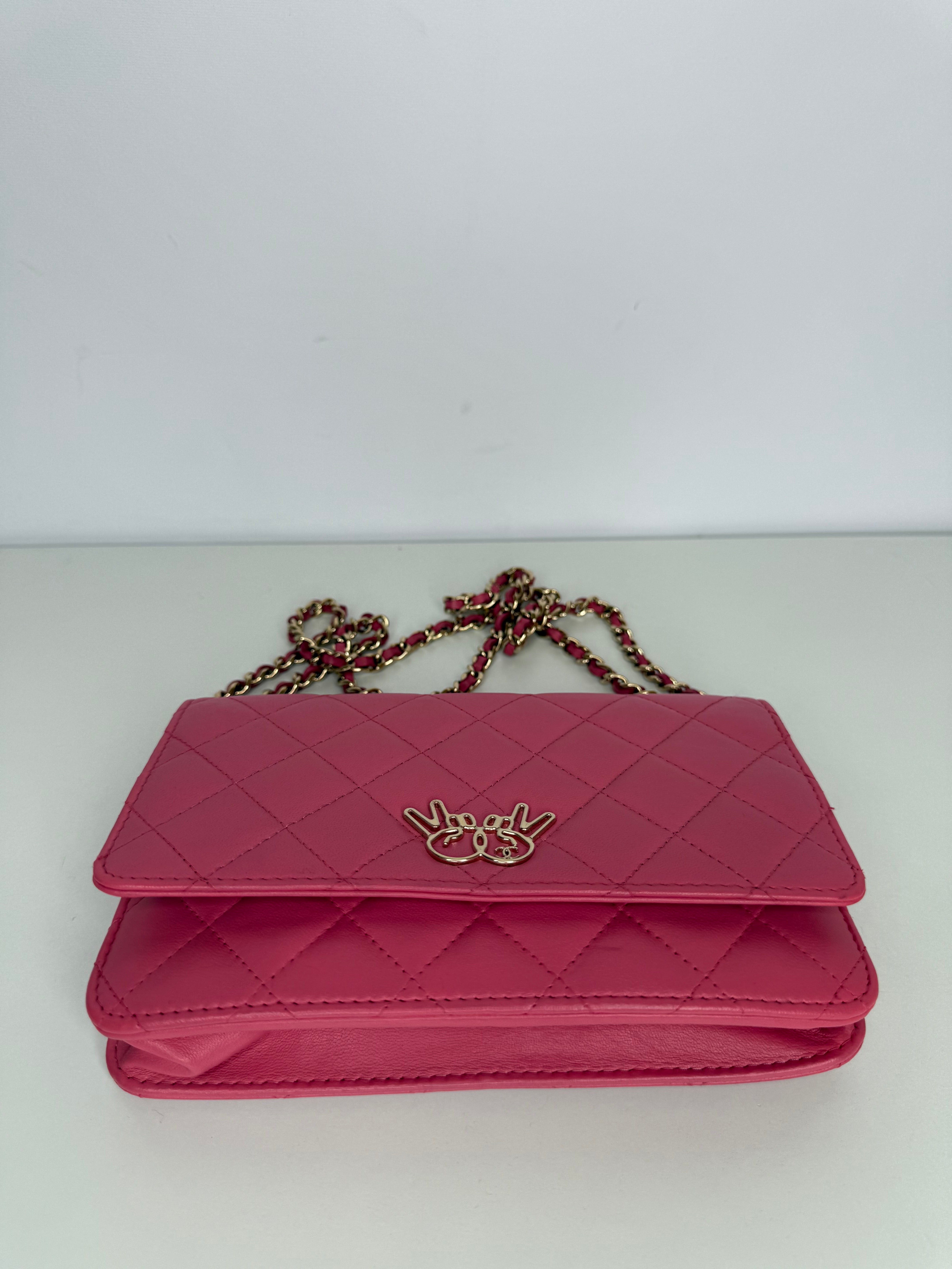 Chanel Pink Quilted Lambskin Emoticon Wallet on Chain
