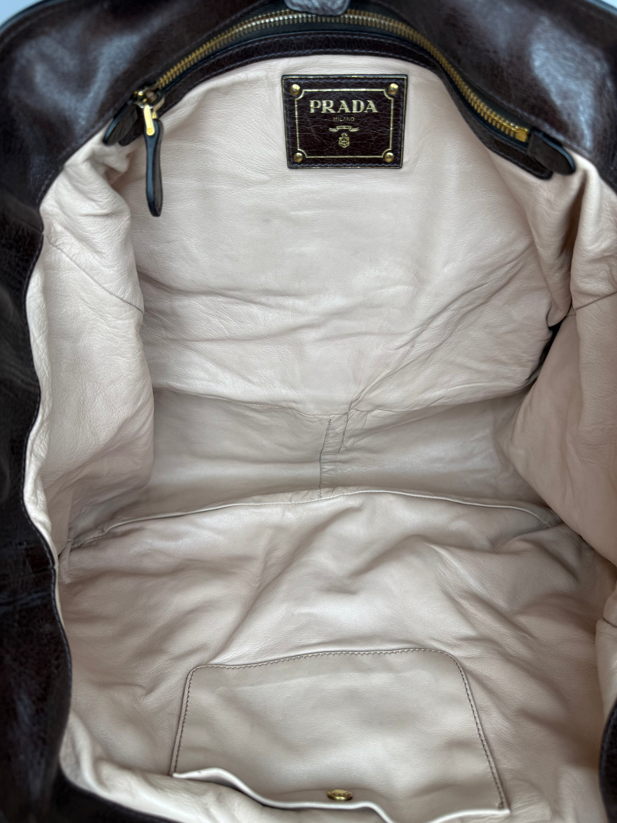 Prada Dark Brown Vitello Shine Leather Bowler Bag