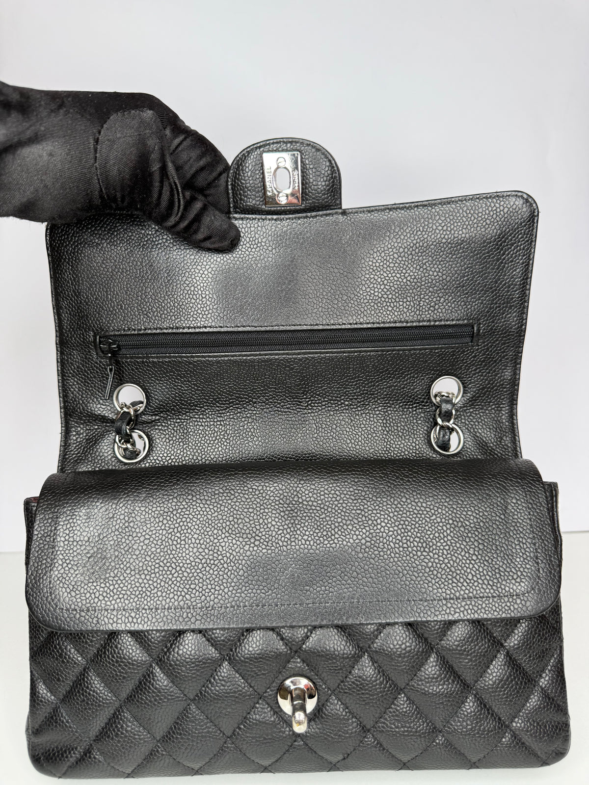 Chanel Classic Double Flap Medium Black Caviar Silver Hardware