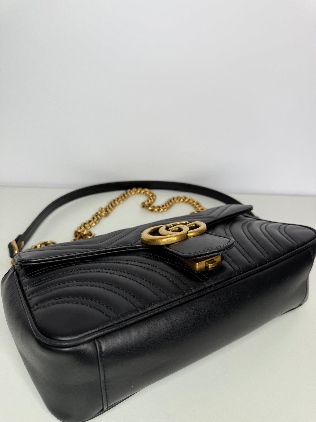 Gucci GG Marmont Black Calfskin Matelasse Medium Shoulder Bag