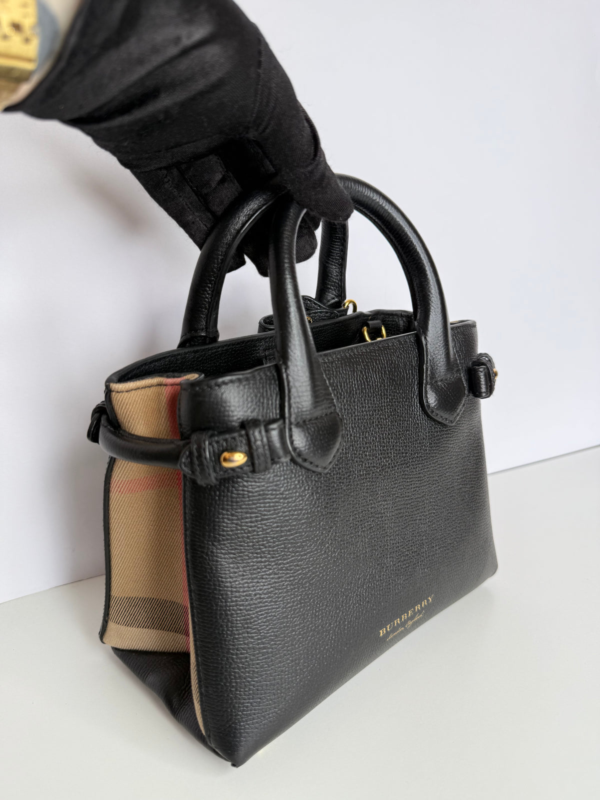 Burberry Baby Banner Black Leather House Check Tote Bag