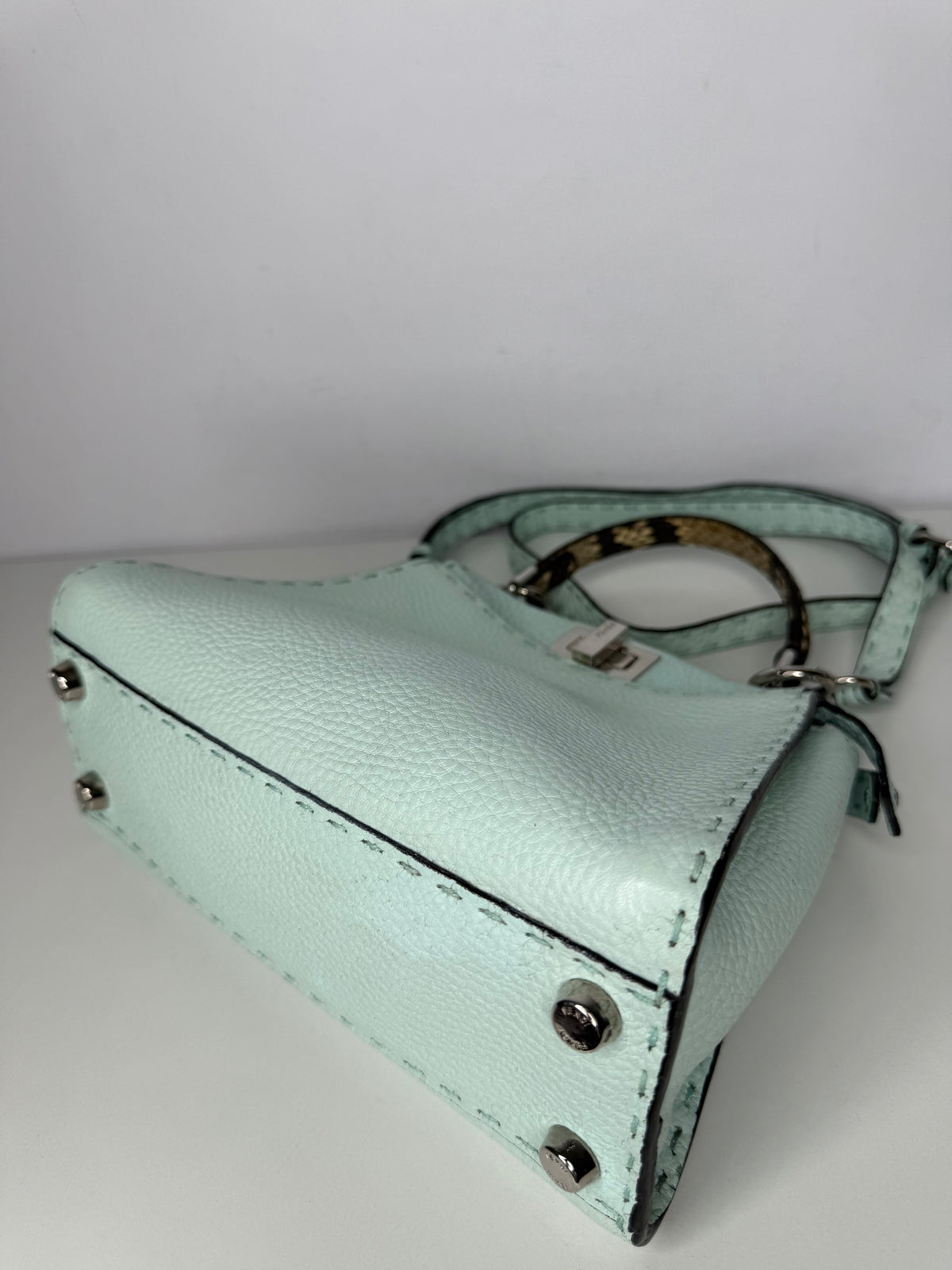 Fendi Mini Peekabbo Selleria Mint Green Python Top Handle