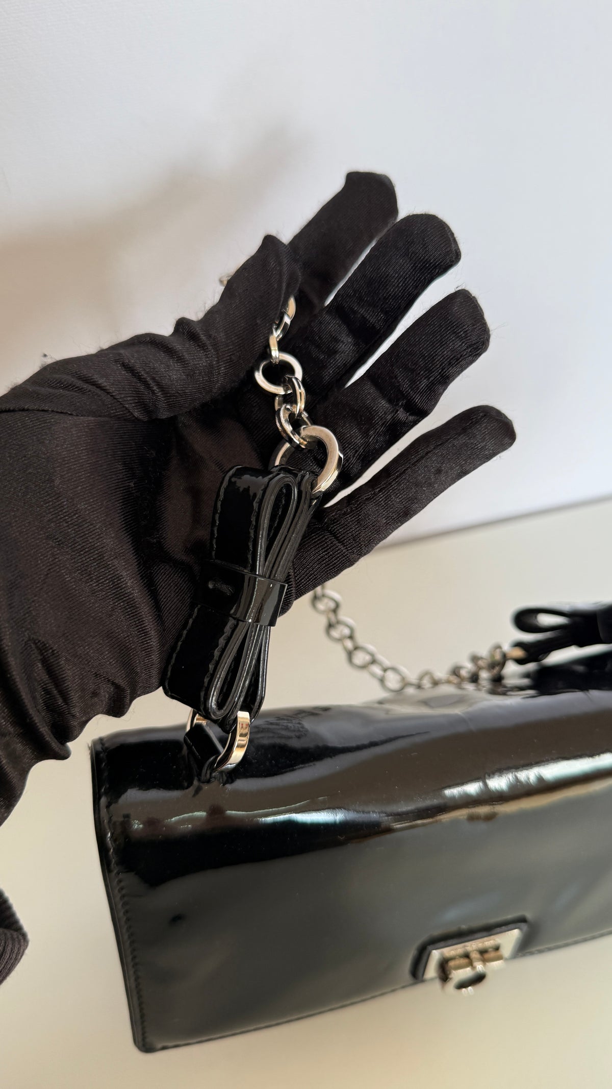 Salvatore Ferragamo Gancini Lock Black Patent Leather