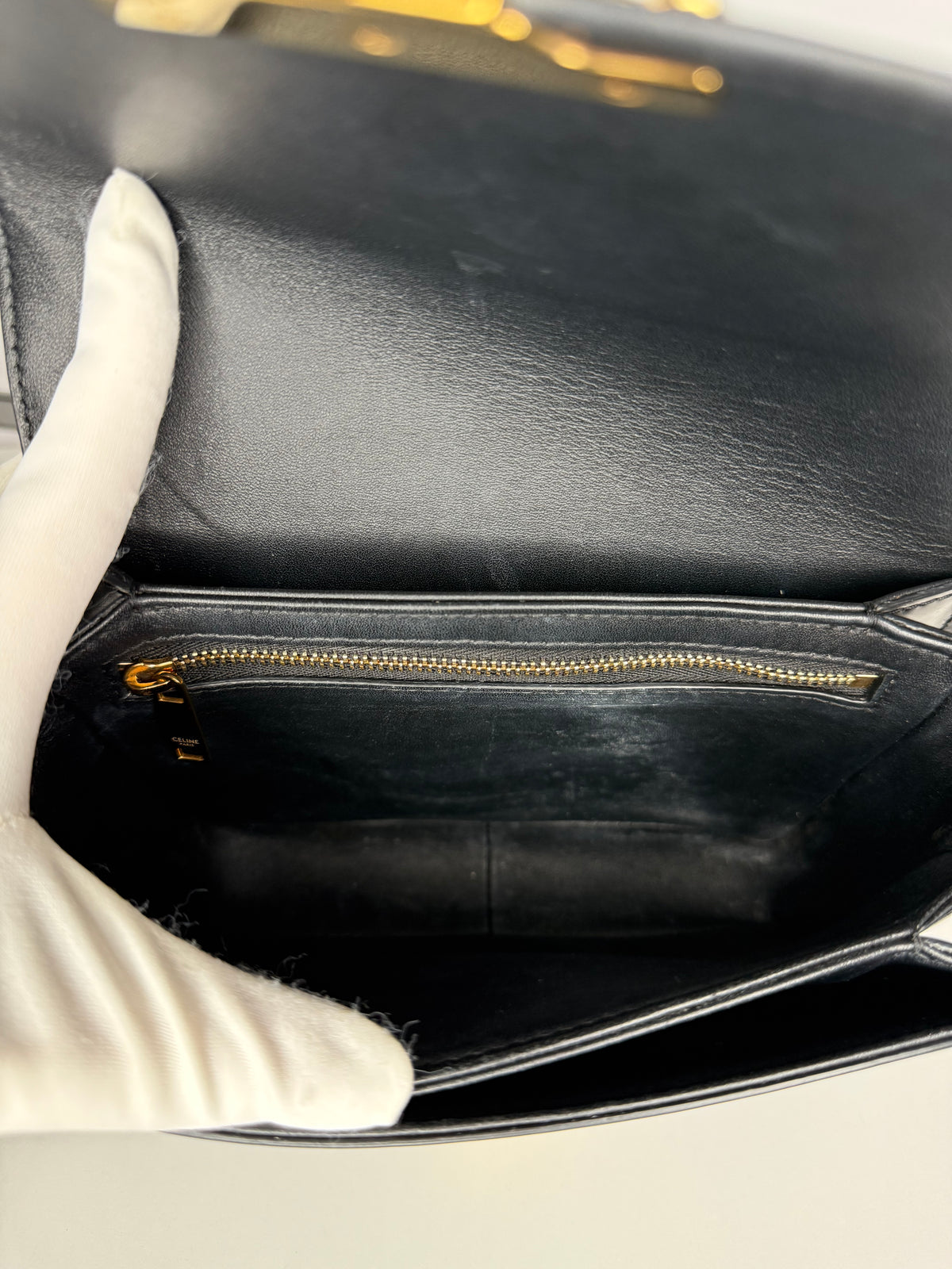 Celine Teen Triomphe Bag in Black Shiny Calfskin