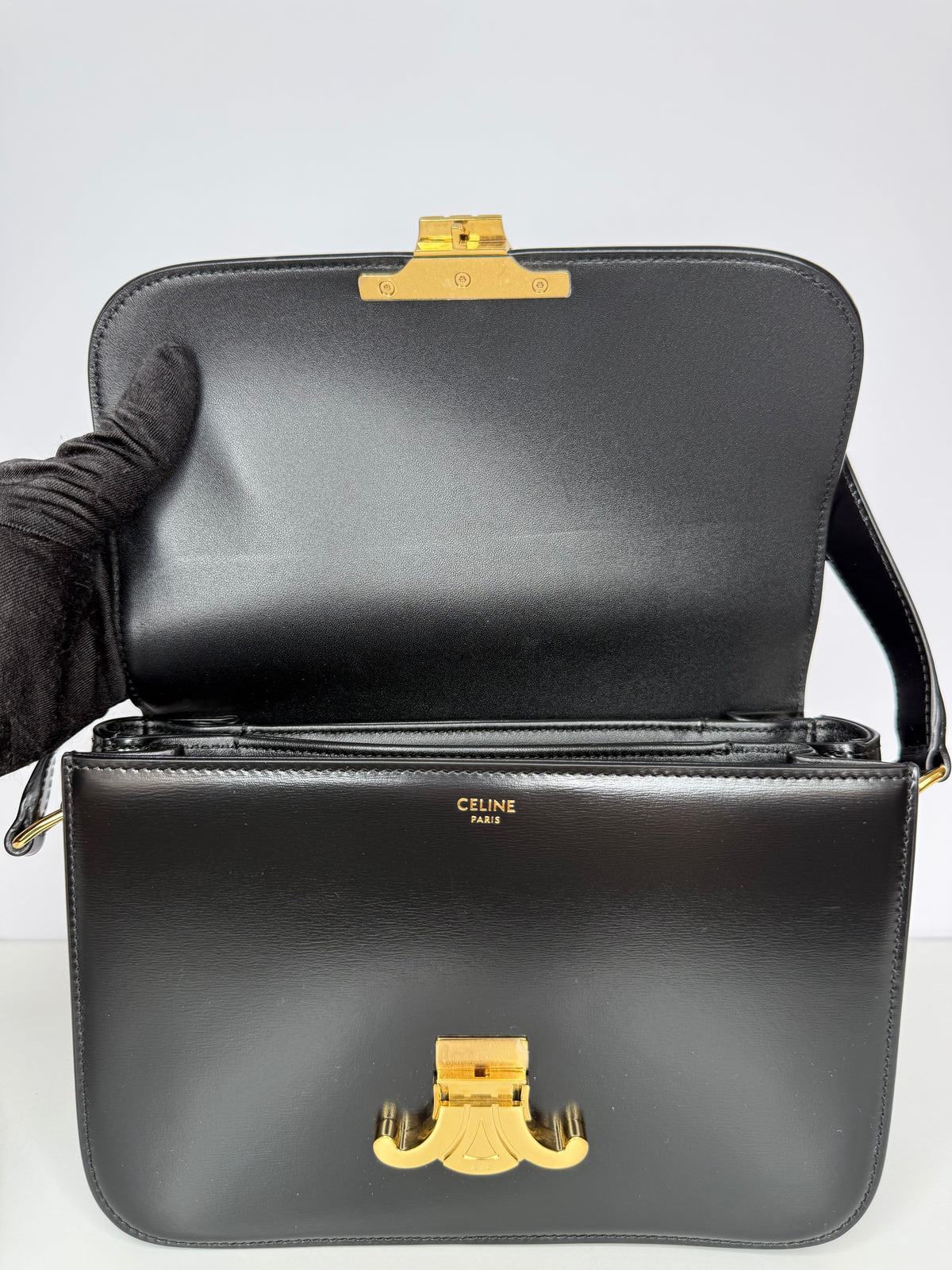 Celine Classique Triomphe Bag in Black Shiny Calfskin