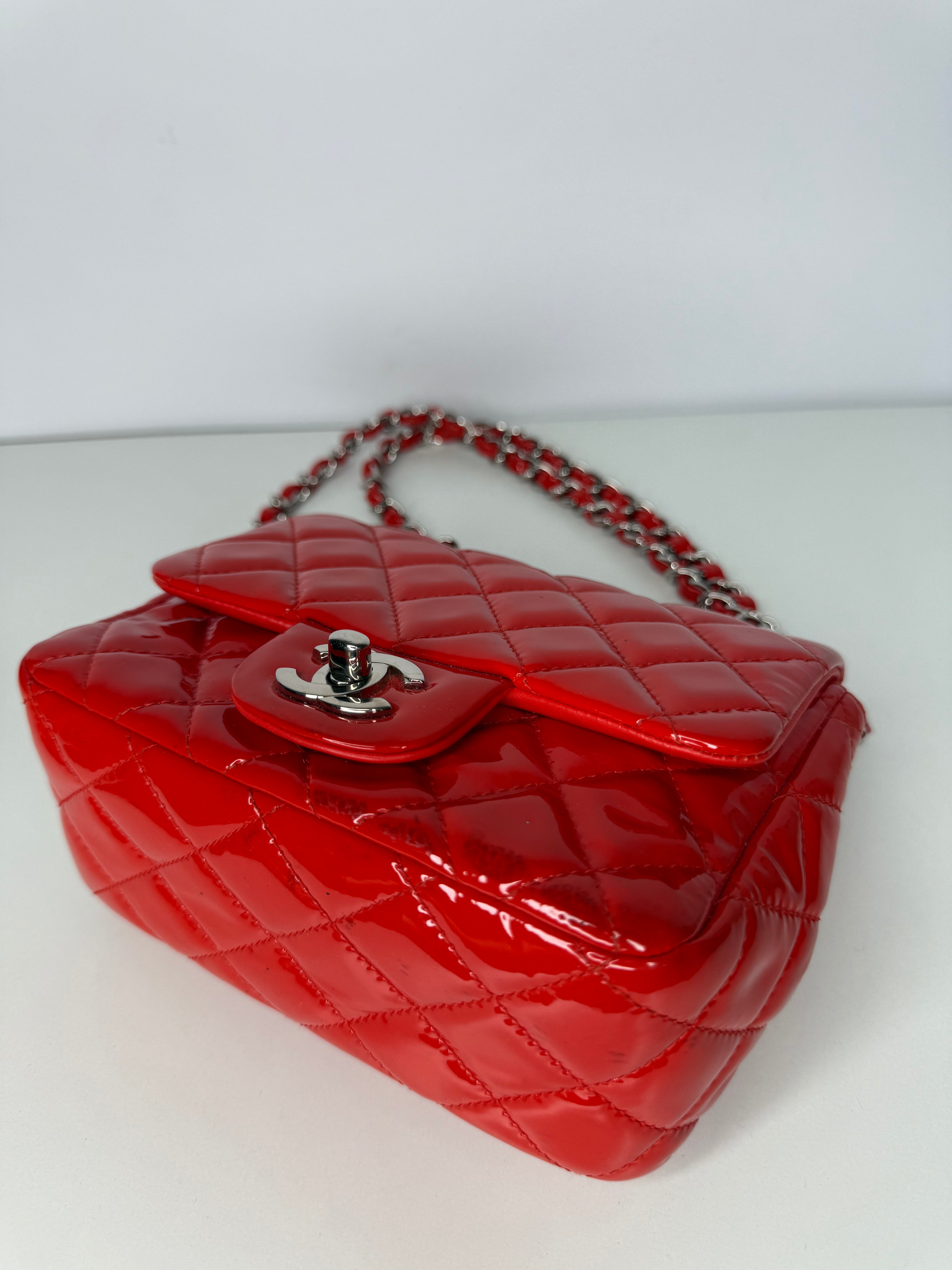 Chanel Classic Mini Flap Red Quilted Patent Leather