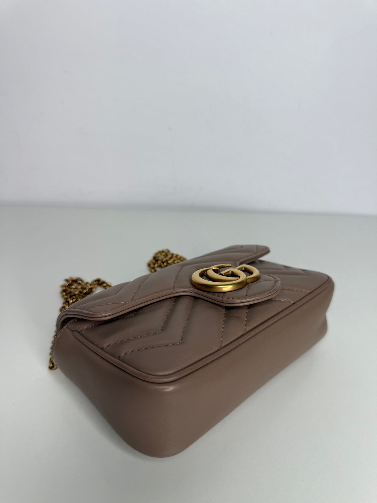 Gucci Calfskin Matelasse Super Mini GG Marmont Shoulder Bag Porcelain Rose