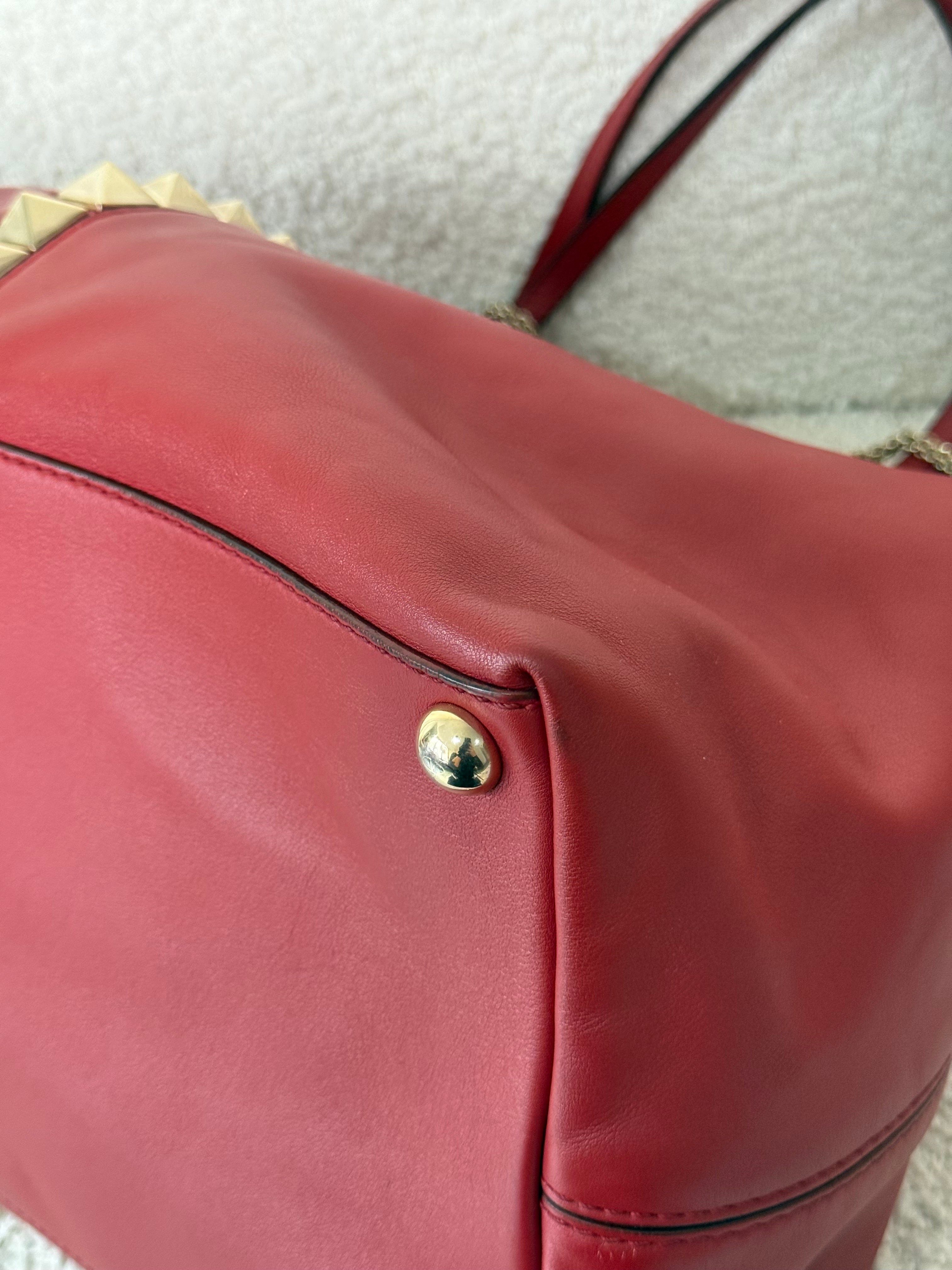 Valentino Red Leather Rockstud Va Va Voom Large Tote Bag