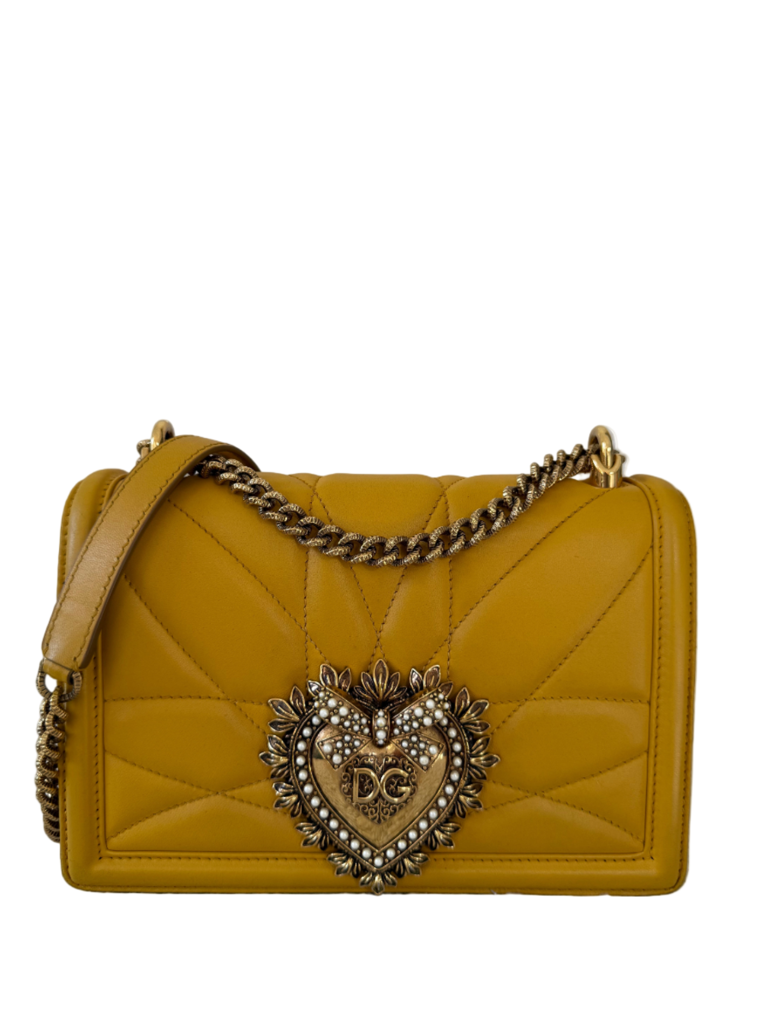 Dolce Gabbana Devotion Quilted Nappa Leather Yellow Medium Shoulder Bag