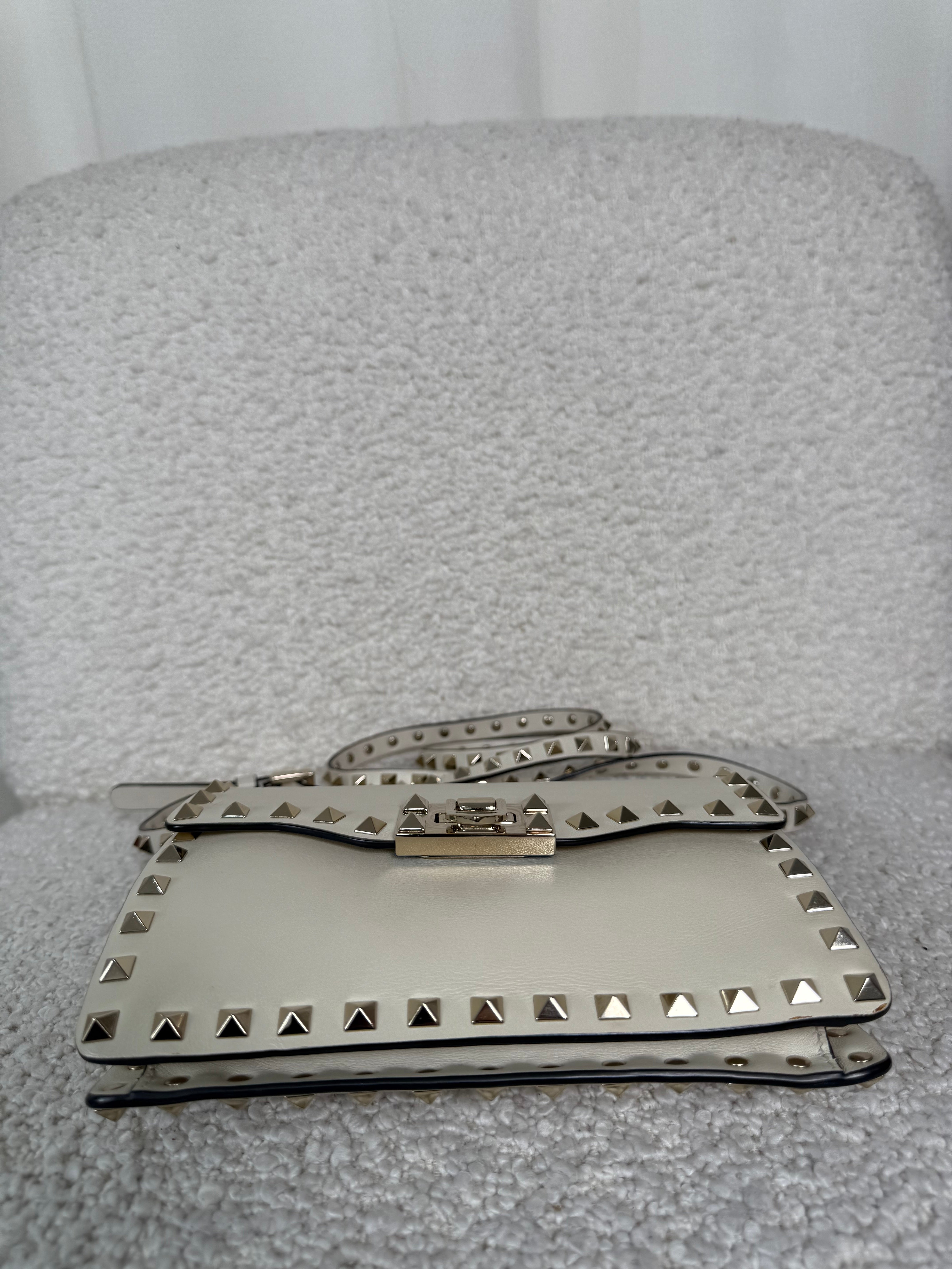 Valentino Garavani Rockstud Smooth Calfskin Crossbody Bag Ivory
