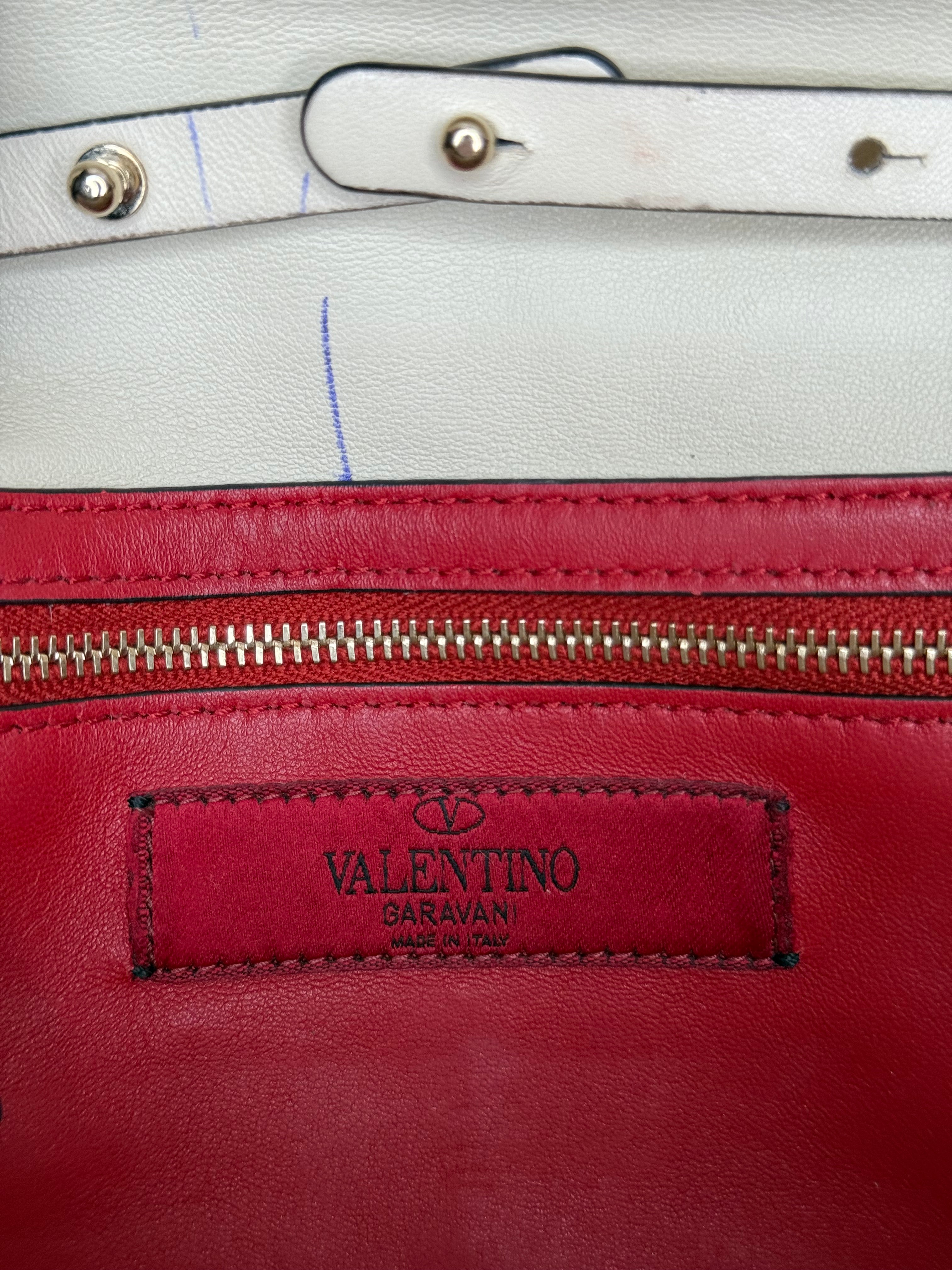 Valentino Ivory Leather Rockstud Spike Shoulder Flap Bag